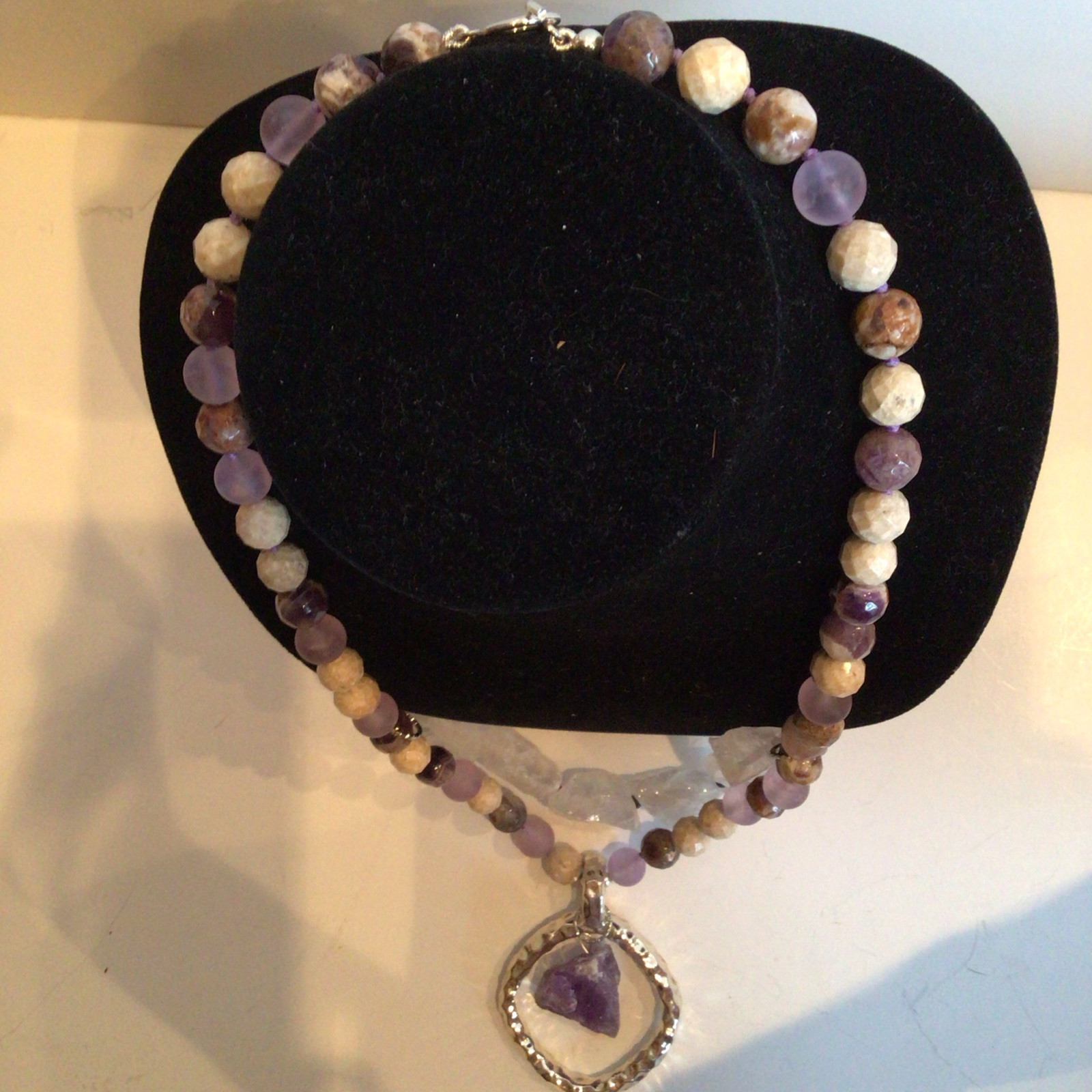 SPECIAL SEBBAG VON MUSULIN NECKLACE STERLING SQUARE PENDANT LARGE AMETHYST 24”