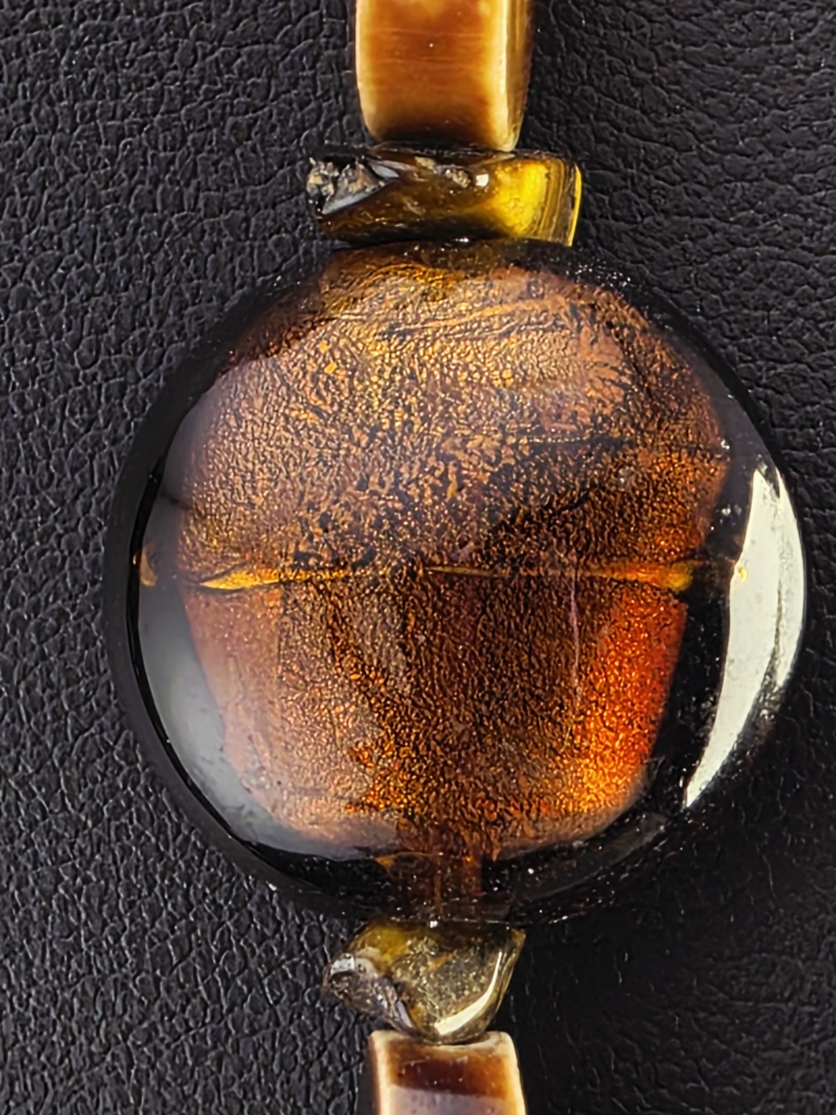Vintage TIGER’S EYE Glass Goldstone Necklace Chunky BOHO Earthy Statement 21″