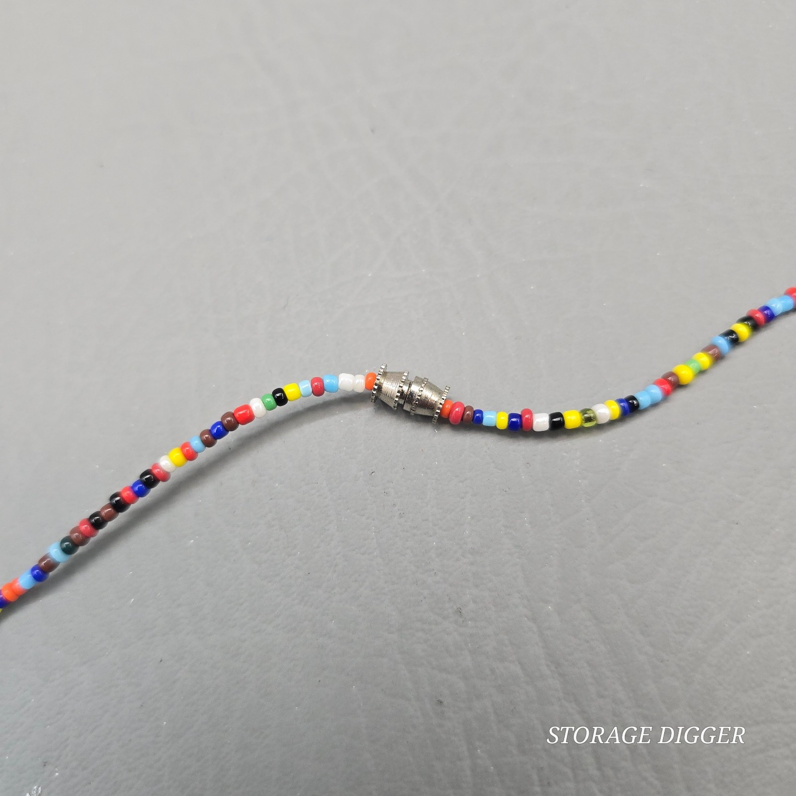 Vintage Folk Art Ceramic Doll Charm Necklace Multicolor Seed Bead Handmade 19″