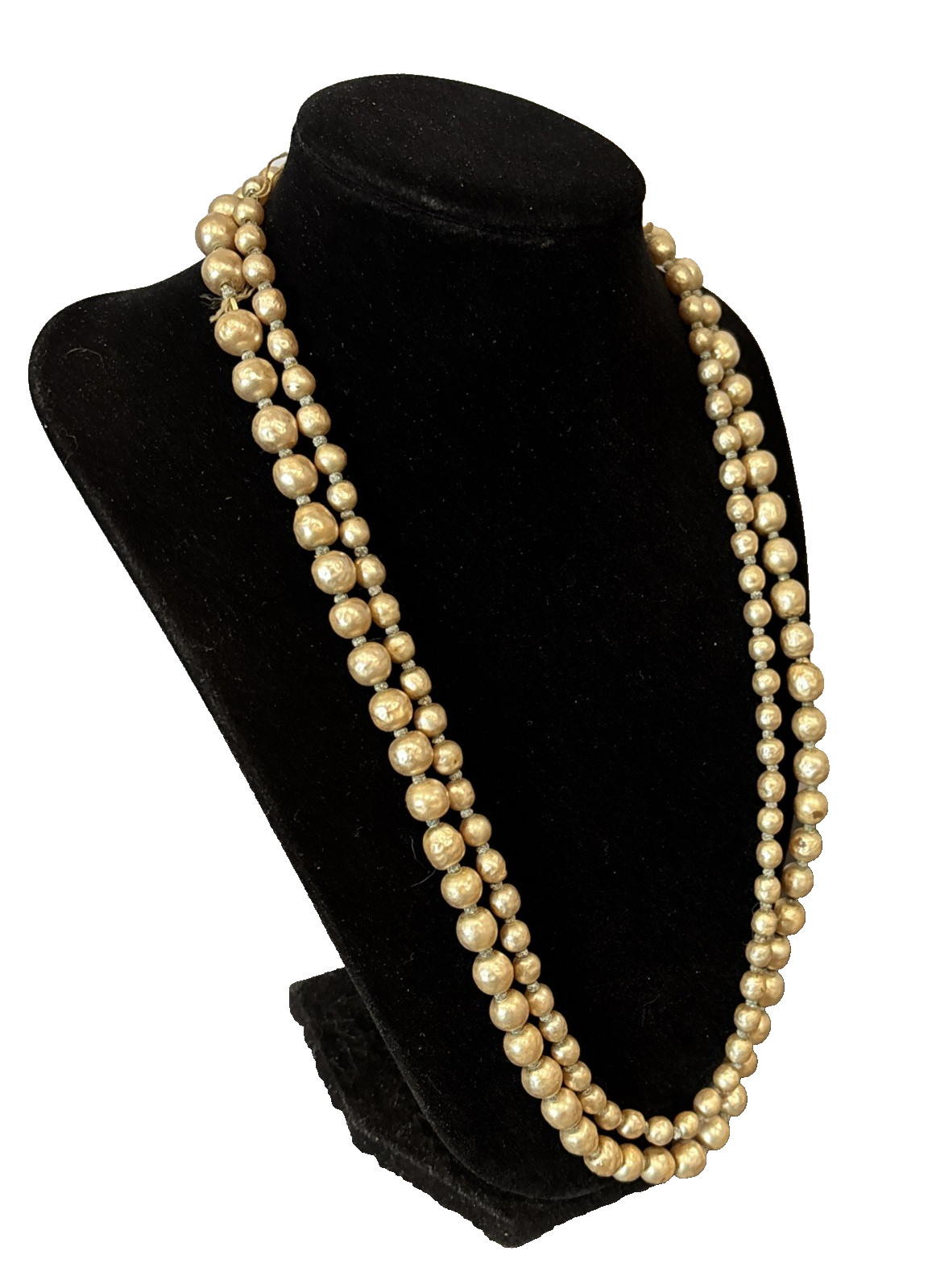 Double Strand Miriam Haskell Baroque Simulated Pearl Necklace Gold Tone Closure
