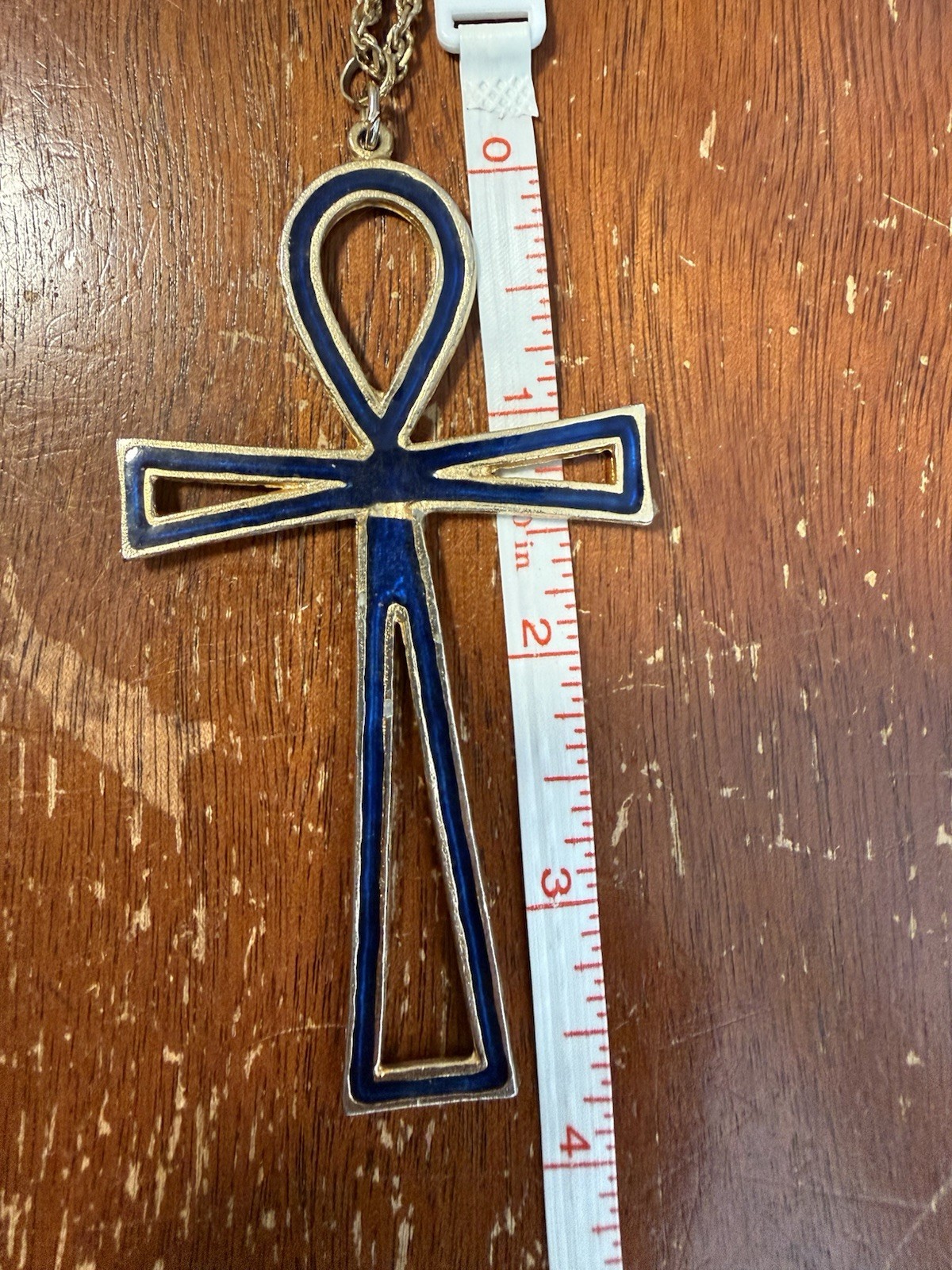 Vintage Accessocraft Egyptian Revival Ankh Pendant Necklace Enamel w/Gold Finish