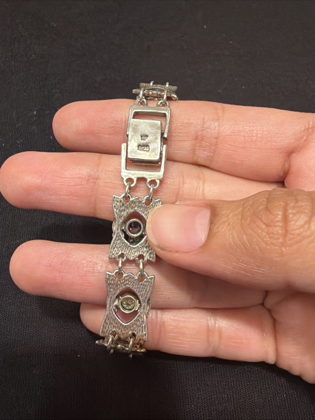 925Sterling Silver Multigemstone Marcasite Vintage Tennis Bracelet And Ring Set