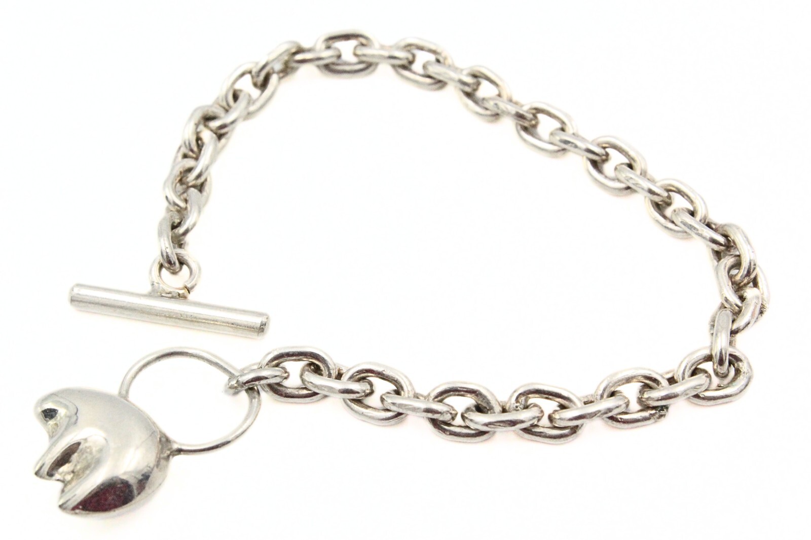Stupendous Sterling Silver Bear Figural Toggle Closure Chain Link Bracelet
