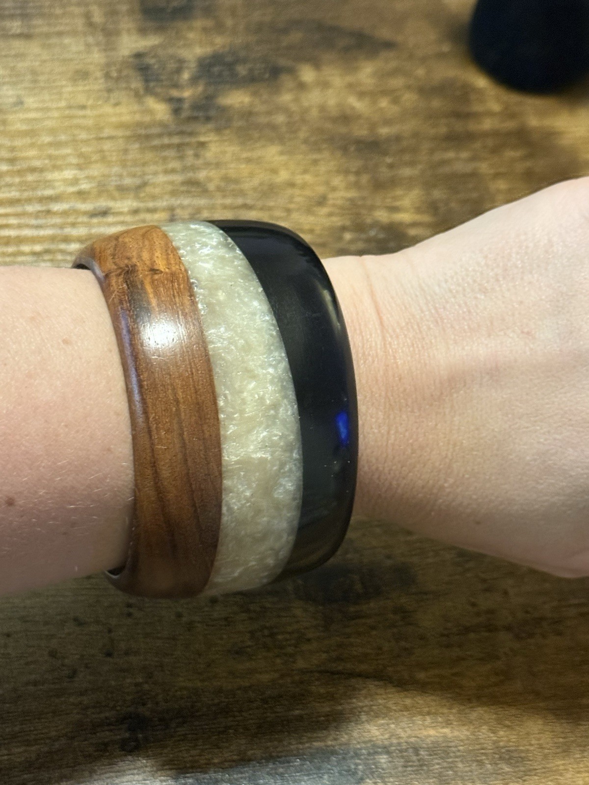 Vintage Lucite And Wood Bangle Bracelet