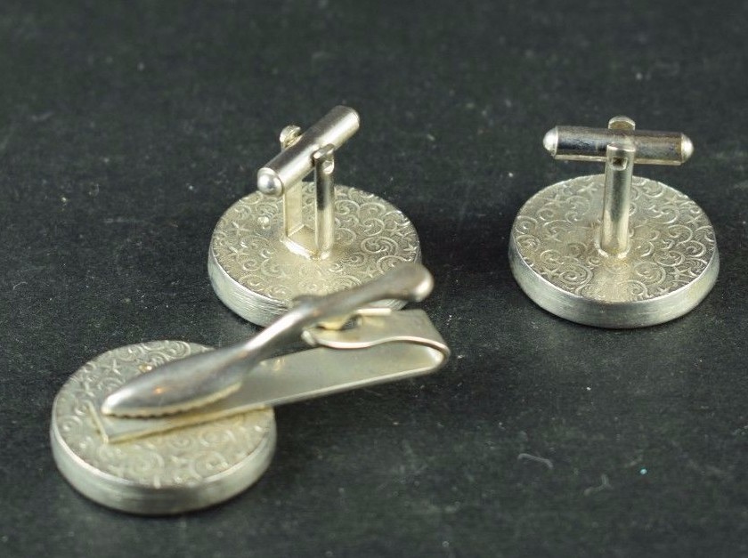 1940’s-50’s Heavyweight Golf Themed Men’s Tie Clip & Cuff Links Set Z28