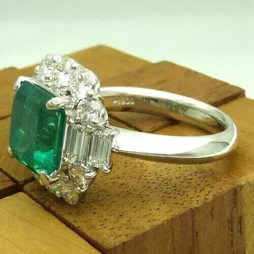 Art Deco 4Ct Asscher Lab Created Emerald Diamond 14K White Gold FN Wedding Ring