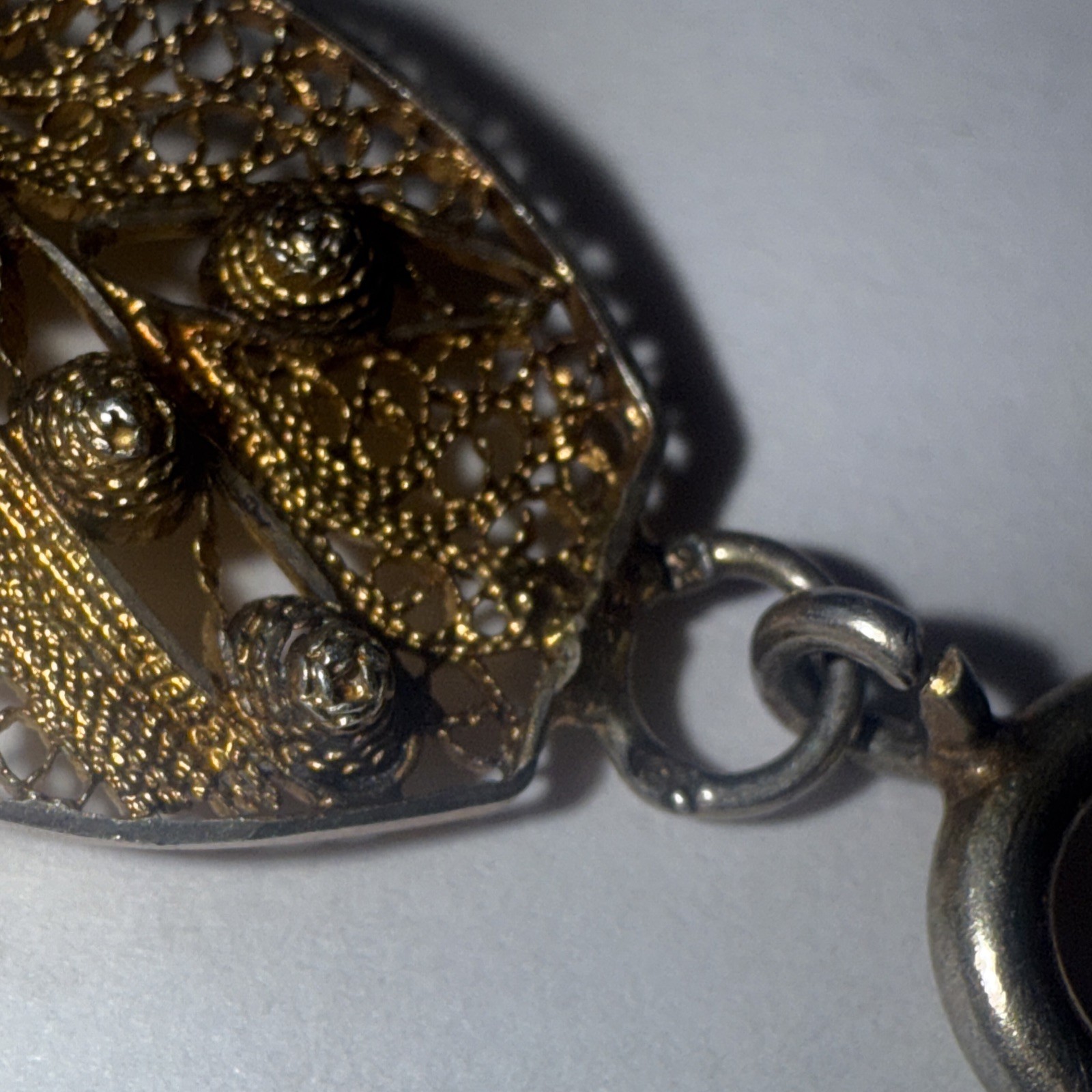 Vitg Sterling Silver Gold-wash Guilloche Enamel Ornate Filigree Panel Bracelet