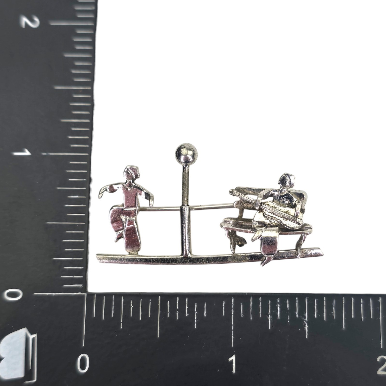 Antique Sterling Silver Whimsical Musician Guitar Dancer Artisan Crafted Brooch