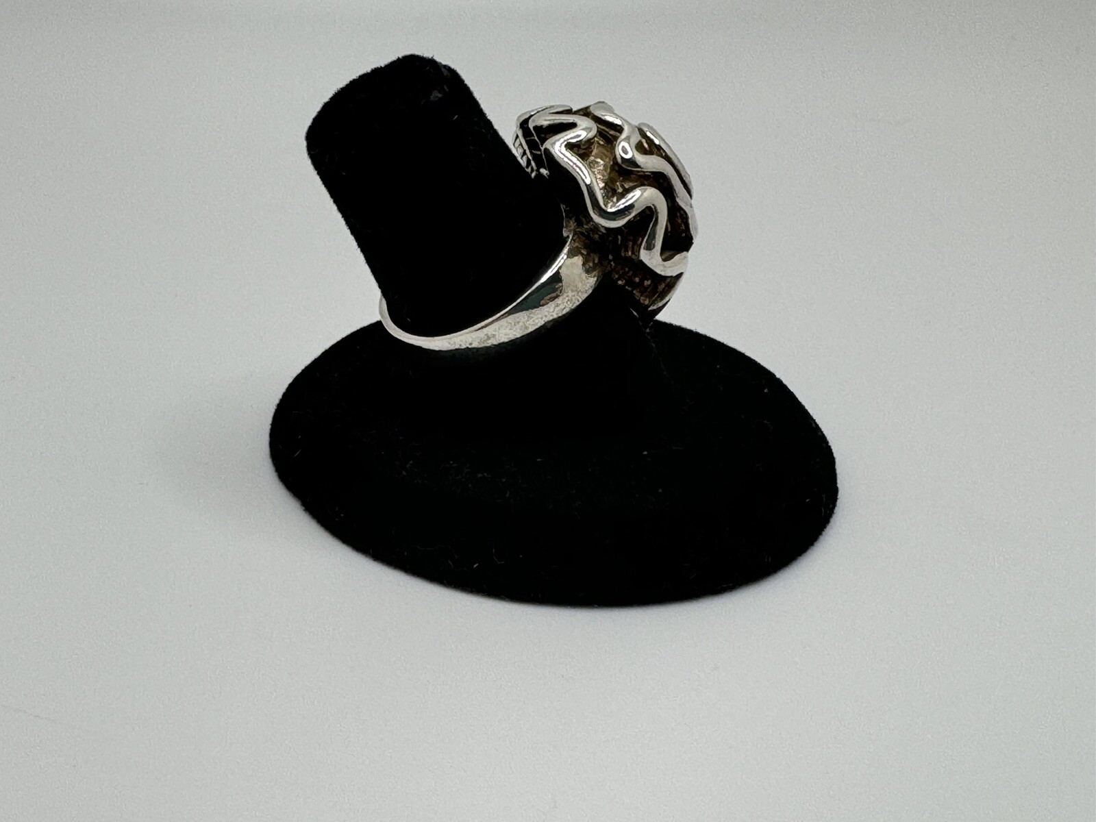 SOLID STERLING SILVER MODERNIST BRUTALIST SWIRL ROSE FLOWER RING 925 8G VINTAGE