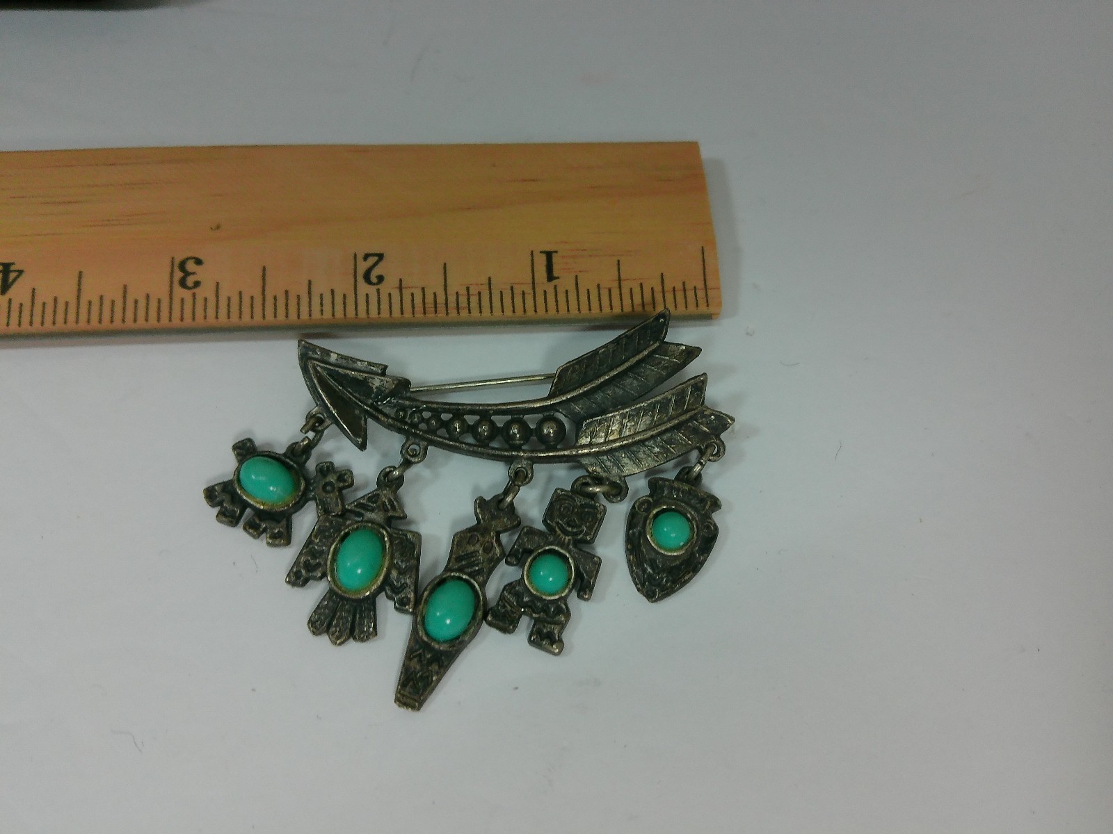 Vtg Native Symbol Faux Turquoise Stone ARROW Eagle Bird Horse Charm Pin Brooch