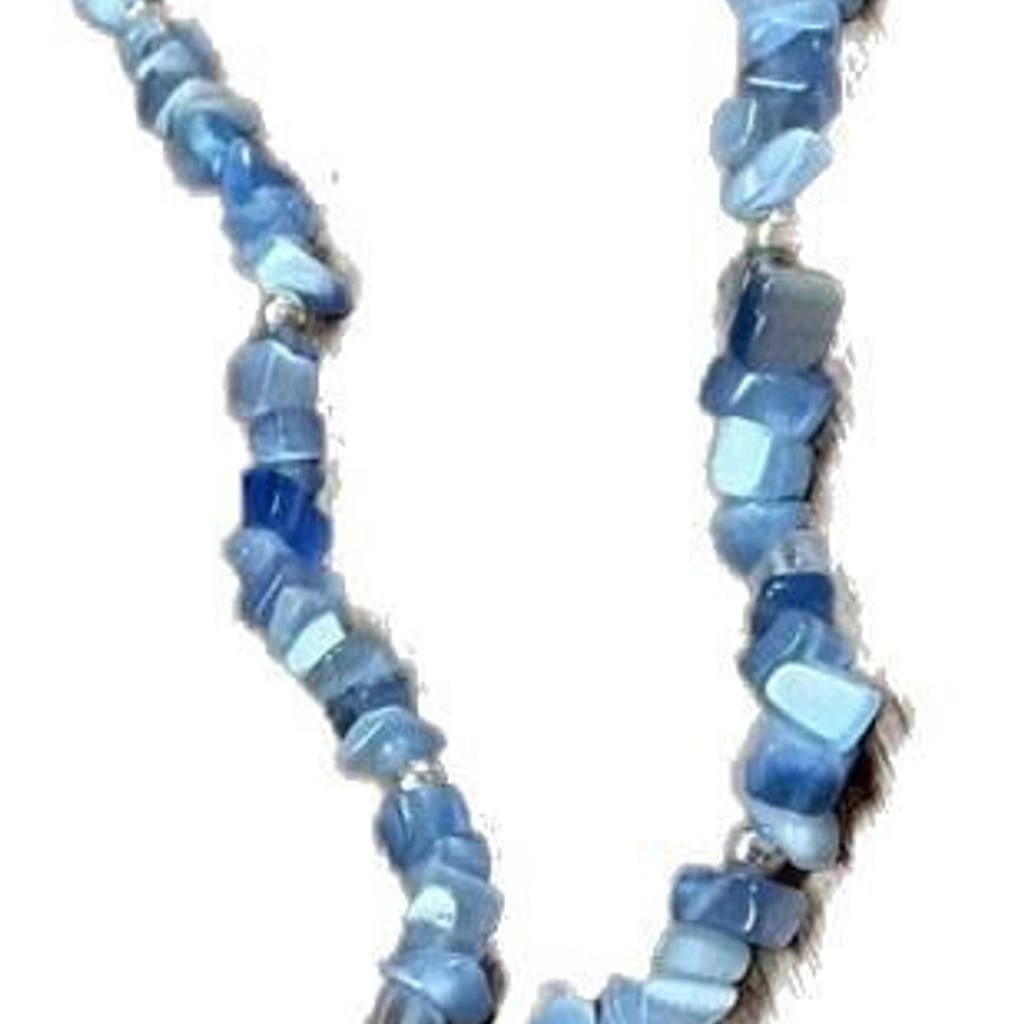 Vintage Blue Cat’s Eye Glass Chip Beaded Necklace with Matching Pendant