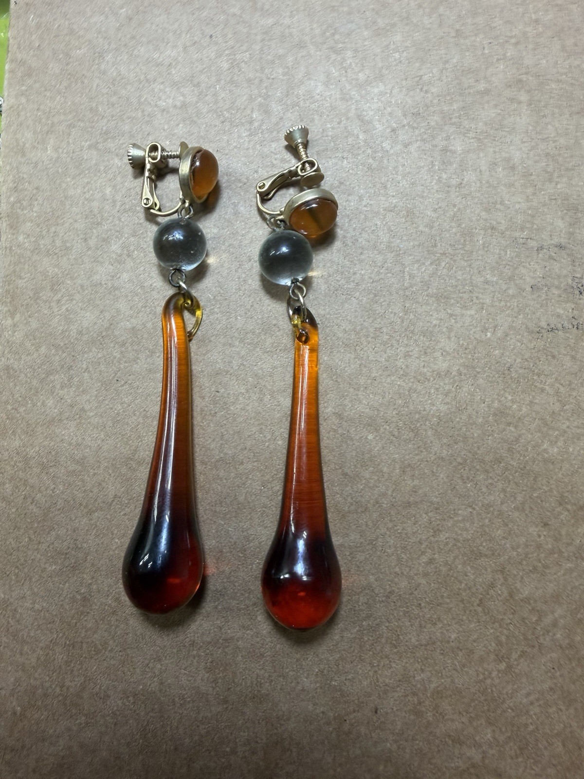 Art Nuevo Pool Of Light Inspired Amber Earrings Screw Back