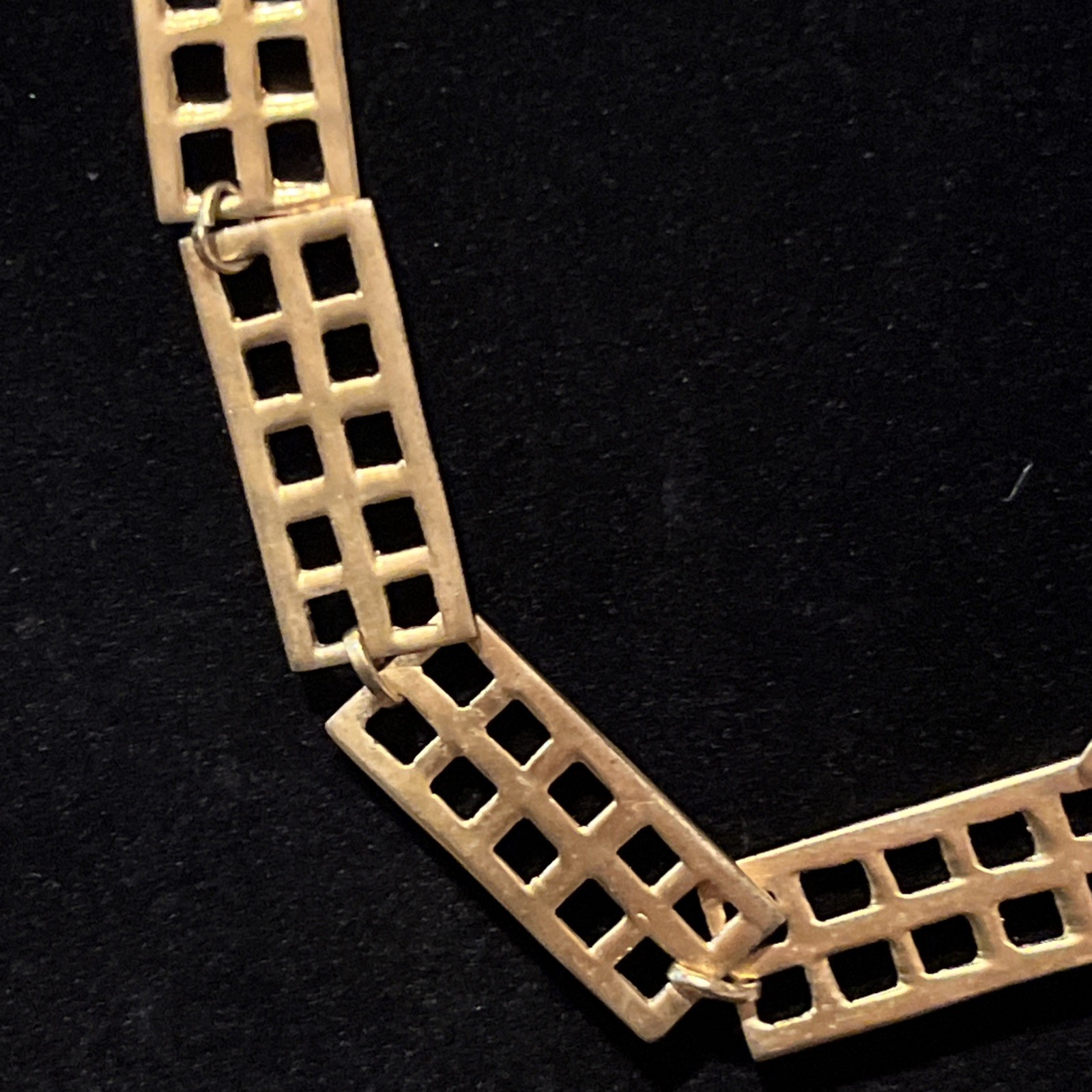 VTG Crown Trifari Jewelry gold tone panel necklace geometric design matte finish