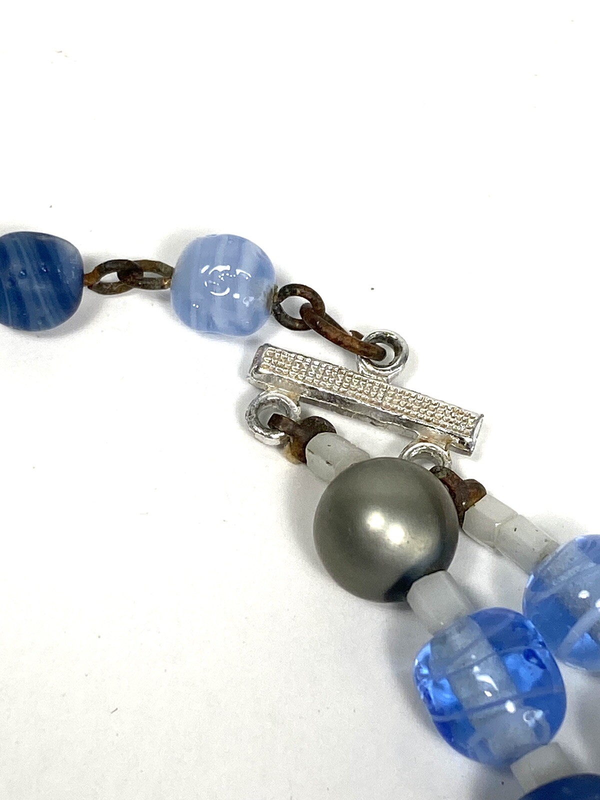 Japan Necklace Two strands Blue Glass Acrylic Beads 14”+ 2”