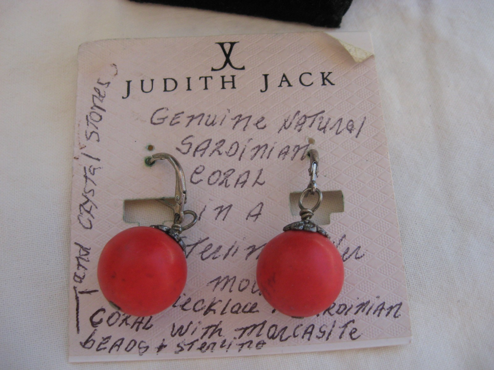 JUDITH JACK NEW NATURAL SARDINIAN 5/8″CORAL/STERLING/MARCASITE NECKLACE/EARRINGS