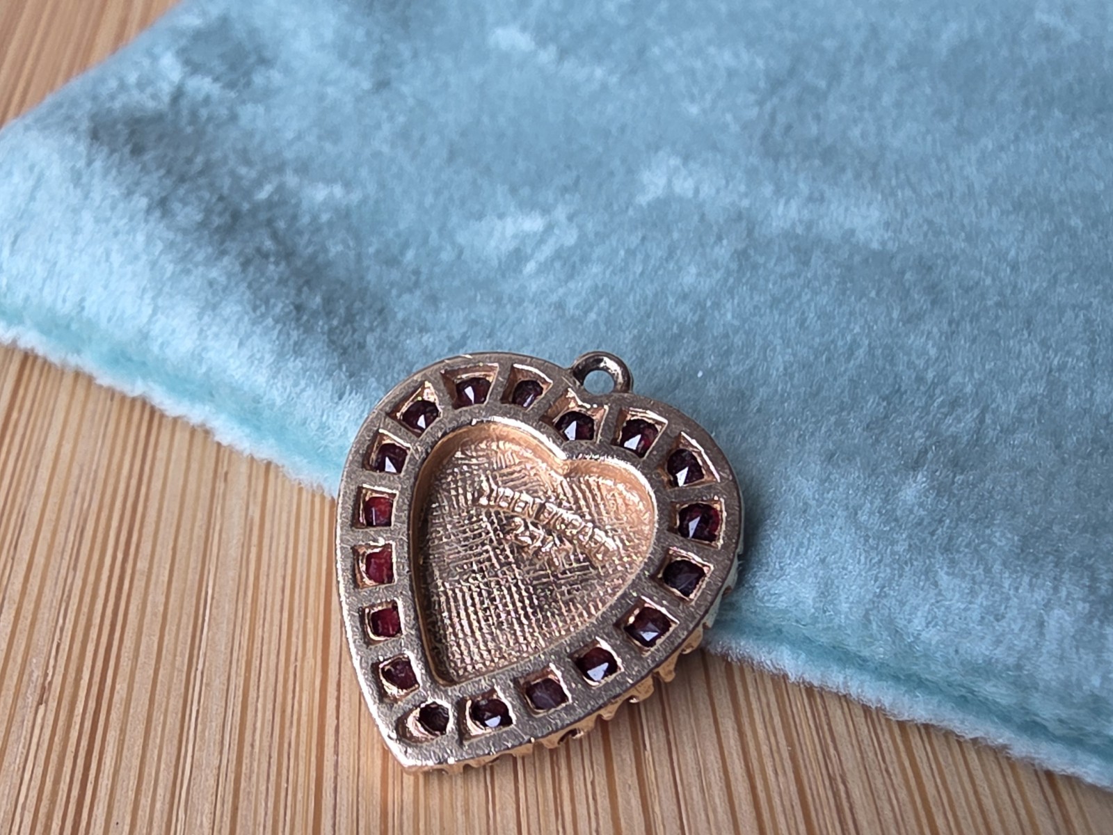 14k Gold Lucien Piccard Vintage Heart-Shaped Pendant Charm with Garnets