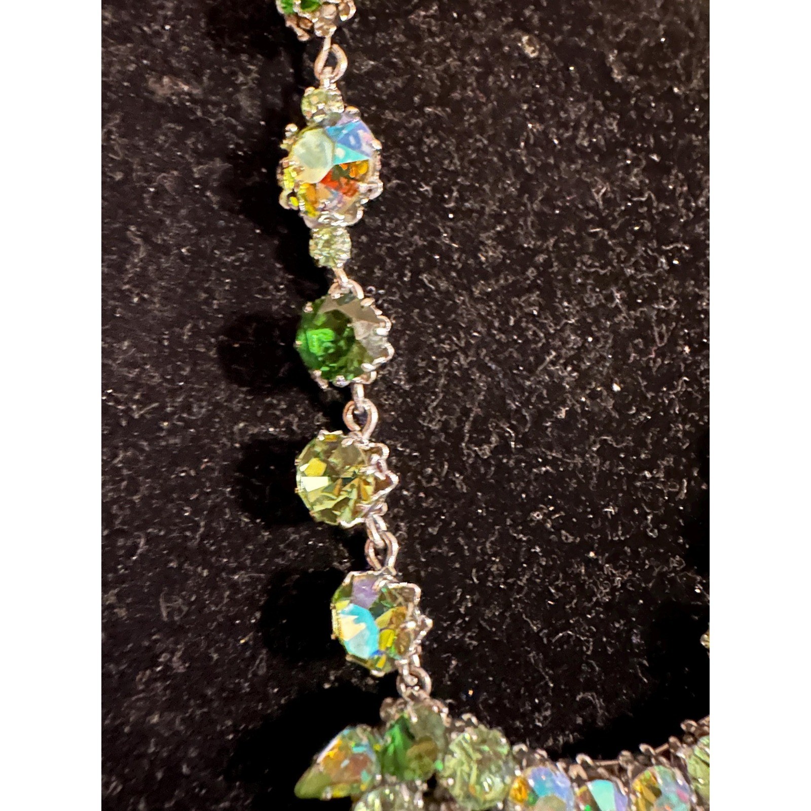 1950’s Austrian Crystal Rhinestone Statement Necklace Green AB Schoffel
