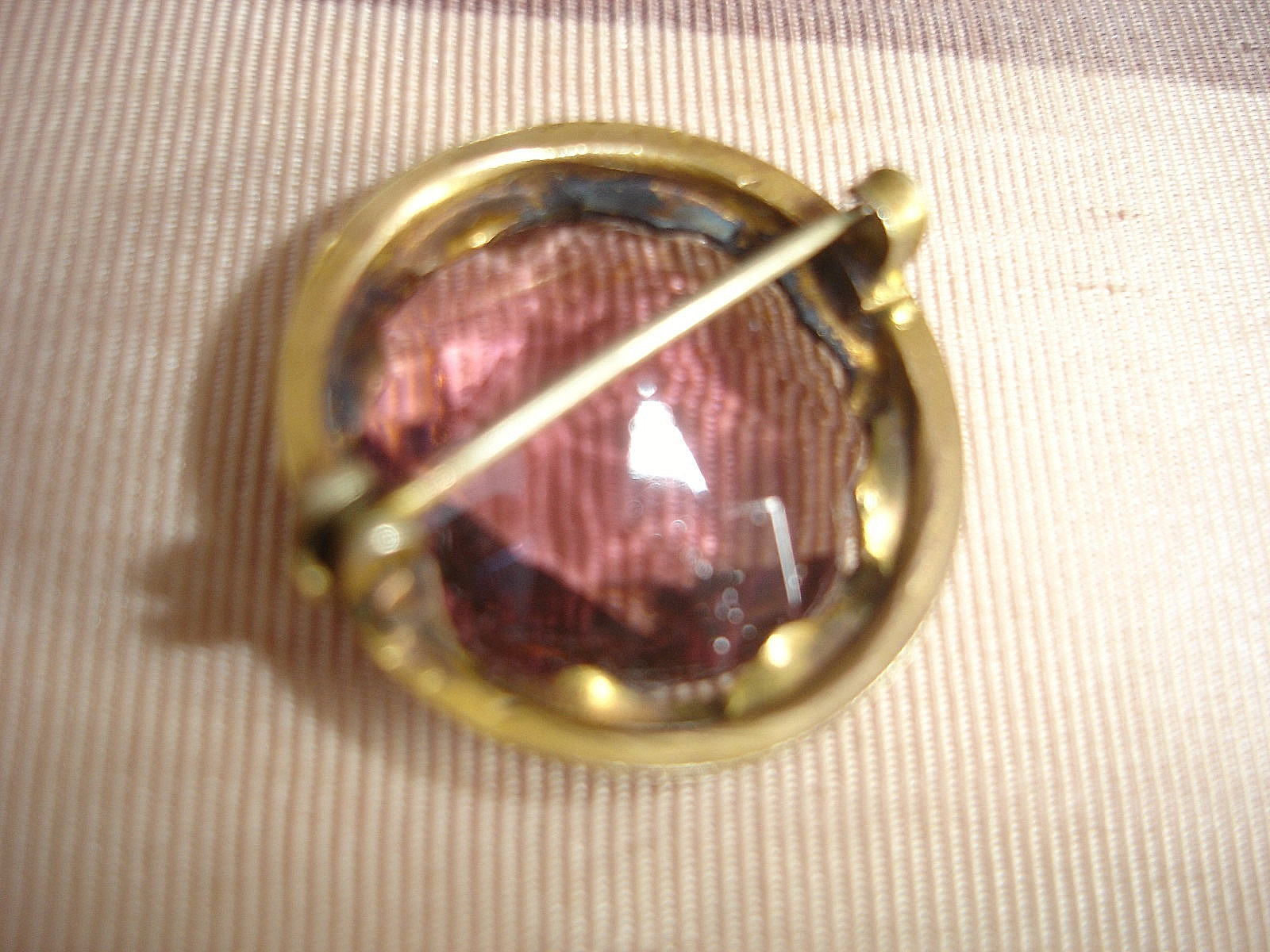 Antique C-Clasp Amethyst Faceted Glass Open Back 1 Inch Round Pin Brooch