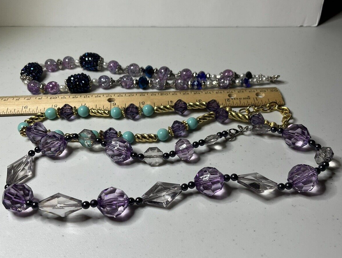 Lavender and Purple Costume Jewelry Necklaces with Lobster Claw Clasps Lot of 3