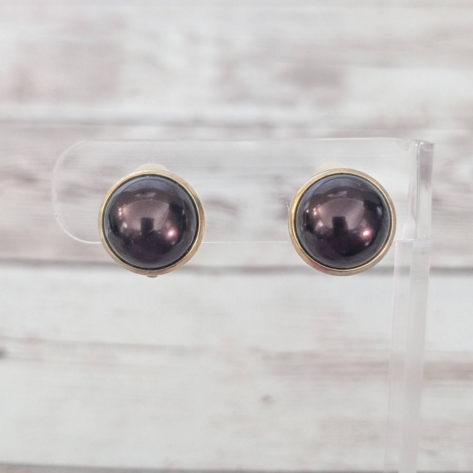 Vintage Clip On Earrings 5/8″ Domed Brown with Gold Tone Halo