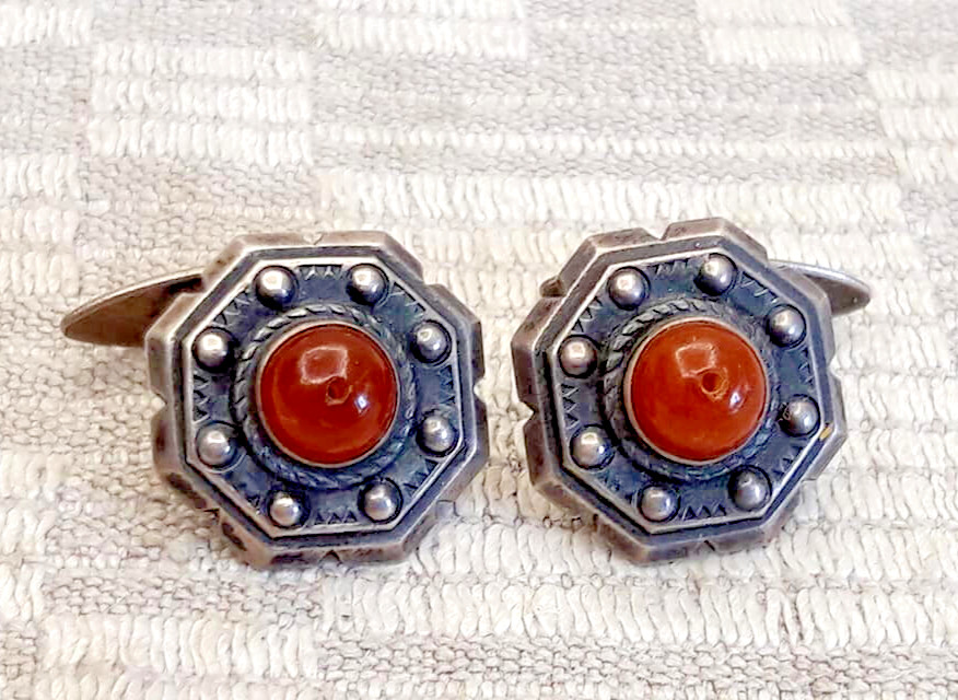Cufflinks Vintage USSR Silver 875 amber 60s