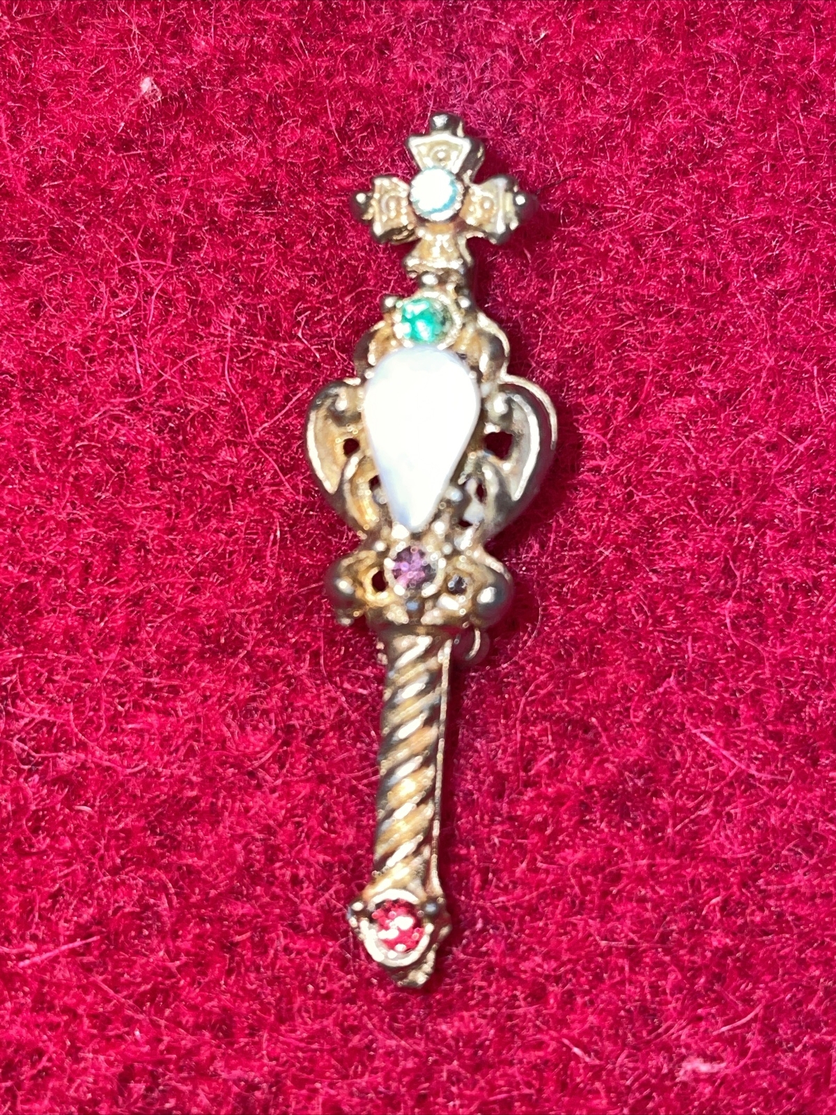 Antique Sword Brooch w/Ruby, Amethyst, Opal, Emerald And Blue Colored Gemstones