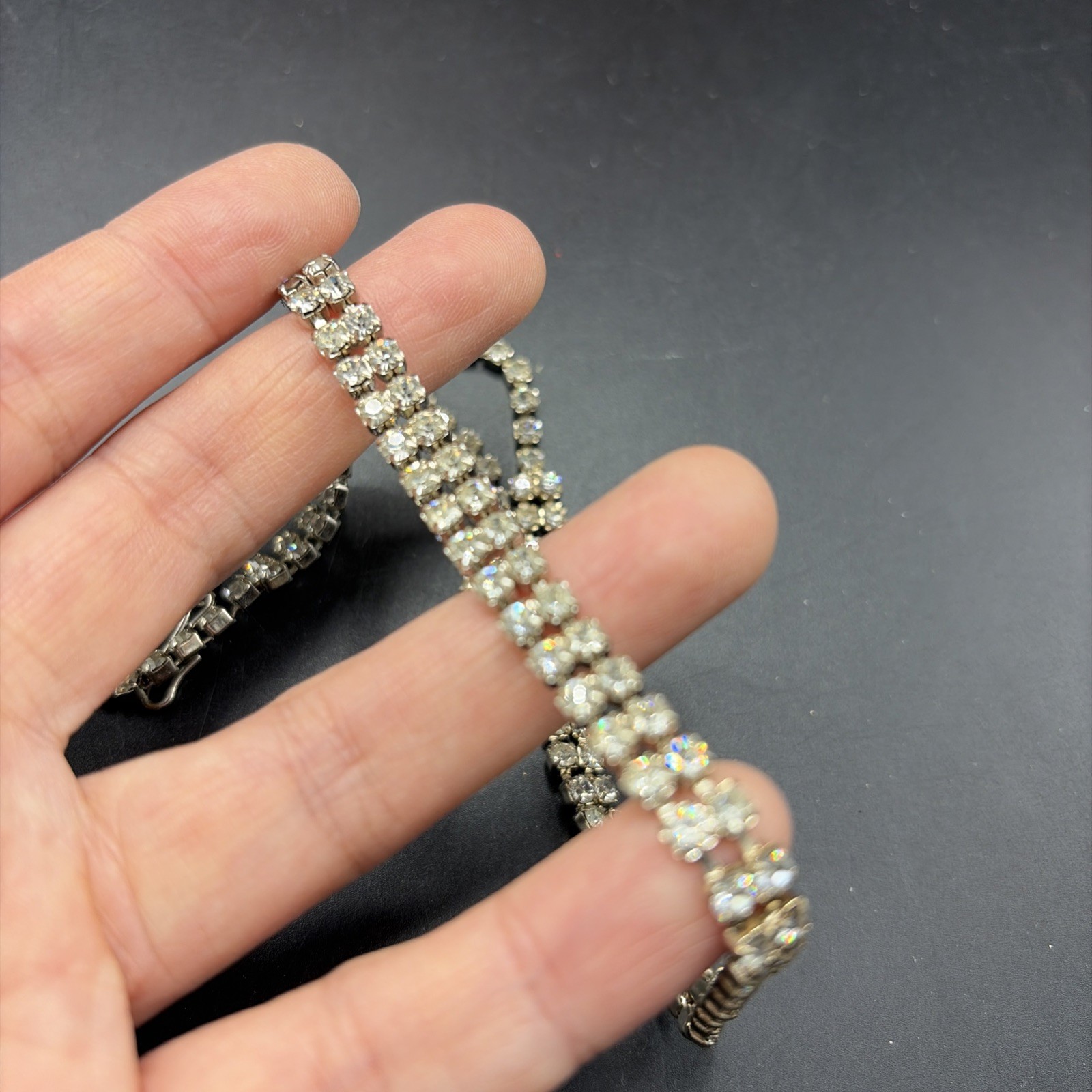 Vtg Estate AB Rhinestone Necklace & Earrings Jewelry Set Designer Quality Prong