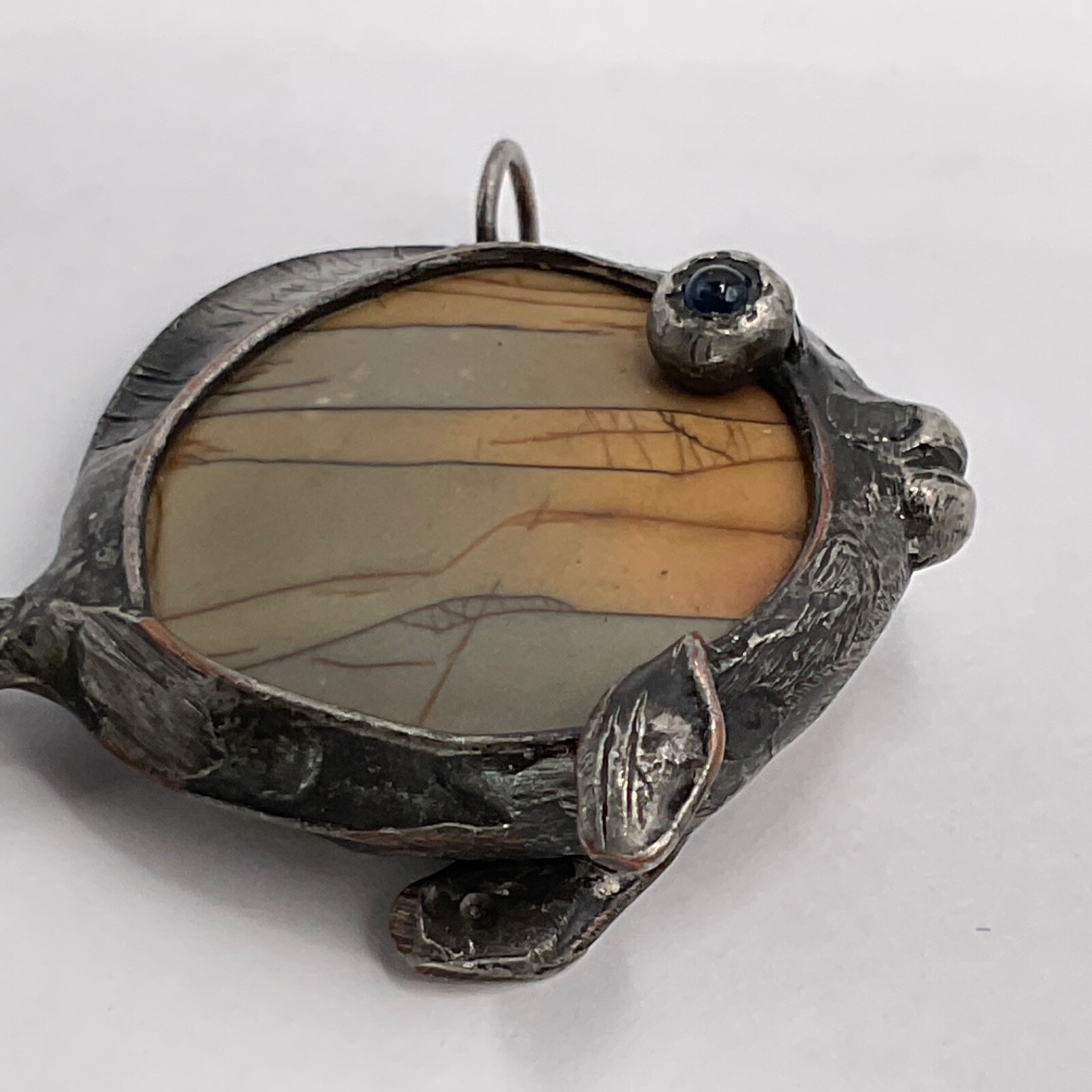 VTG Pendant Fish Jasper Gem Stone Metal Copper Artisan Handmade One of a Kind