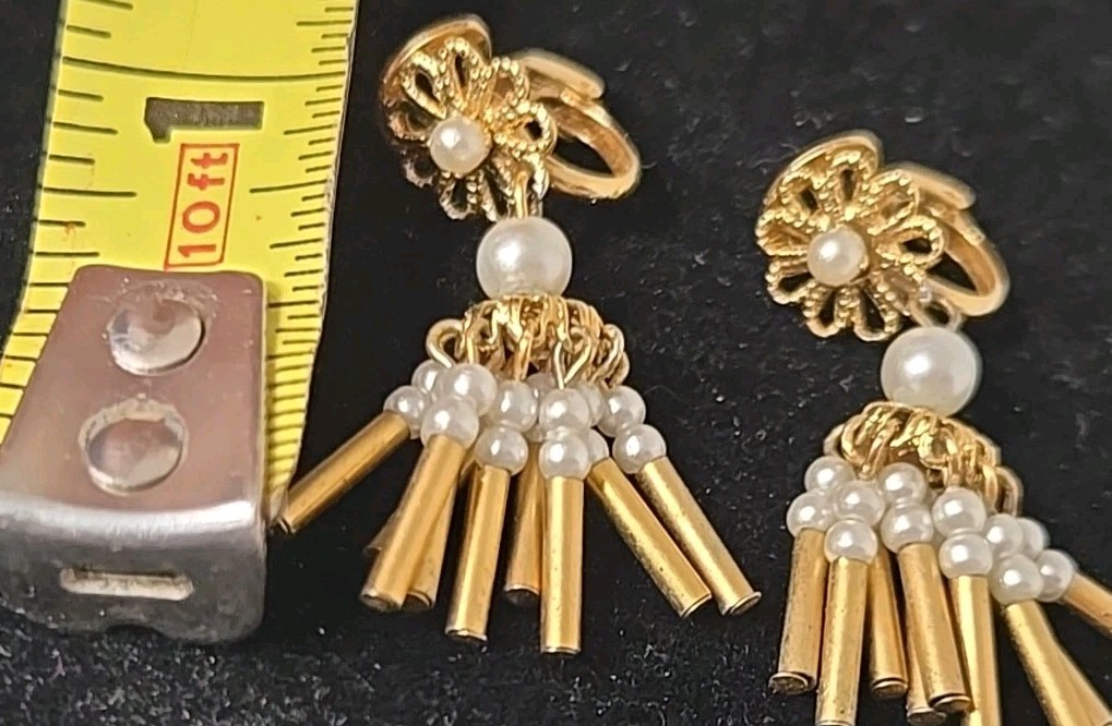 Vintage Coro Faux Pearl Chandelier Adjustable Clip On Earrings 1950s