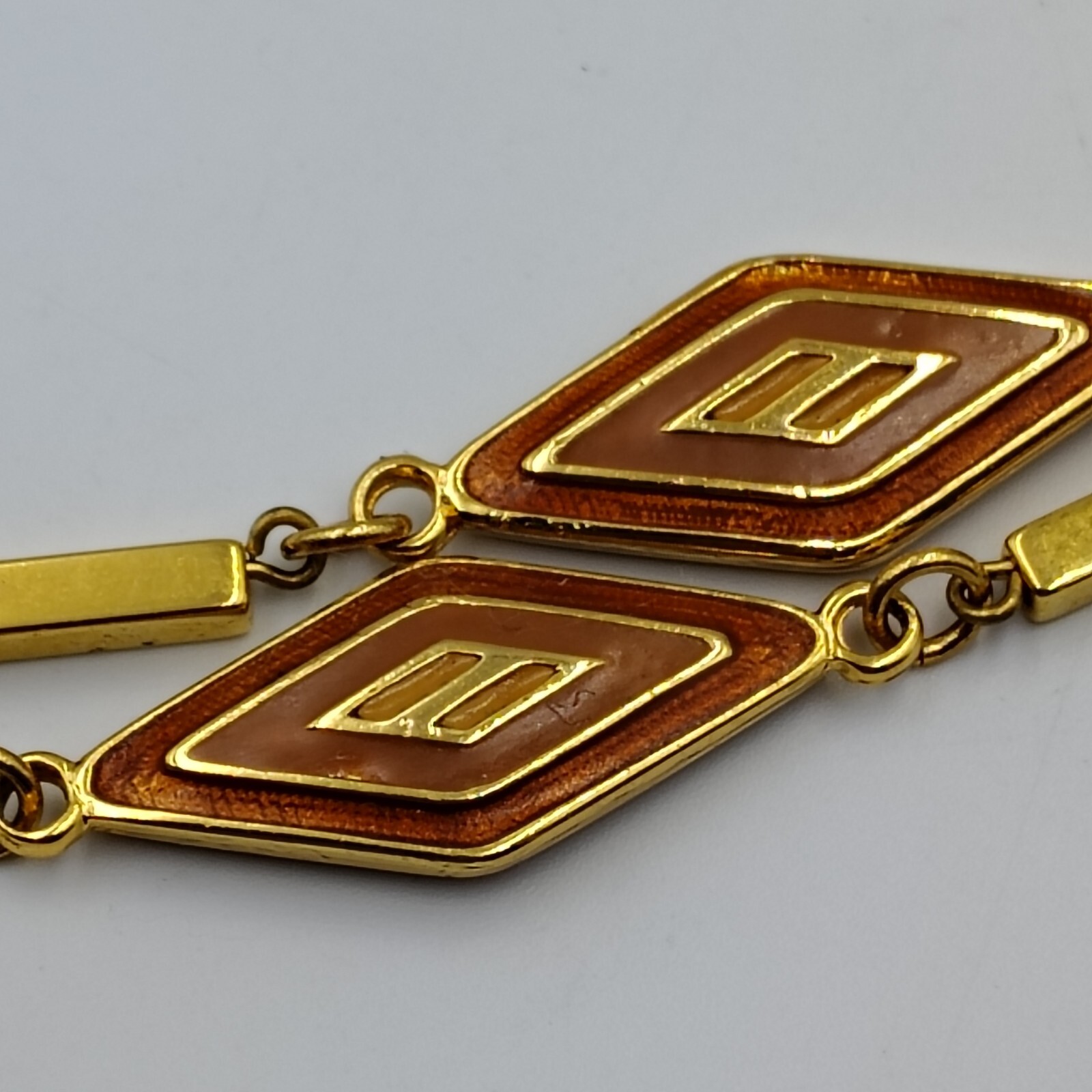 Vintage Orena Paris Gold Tone Enamoring Geometric Station Long Necklace