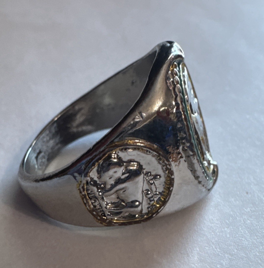 Vintage Sterling Silver Tone Men’s Buffalo Nickel Coin Signet Ring Size 10.5