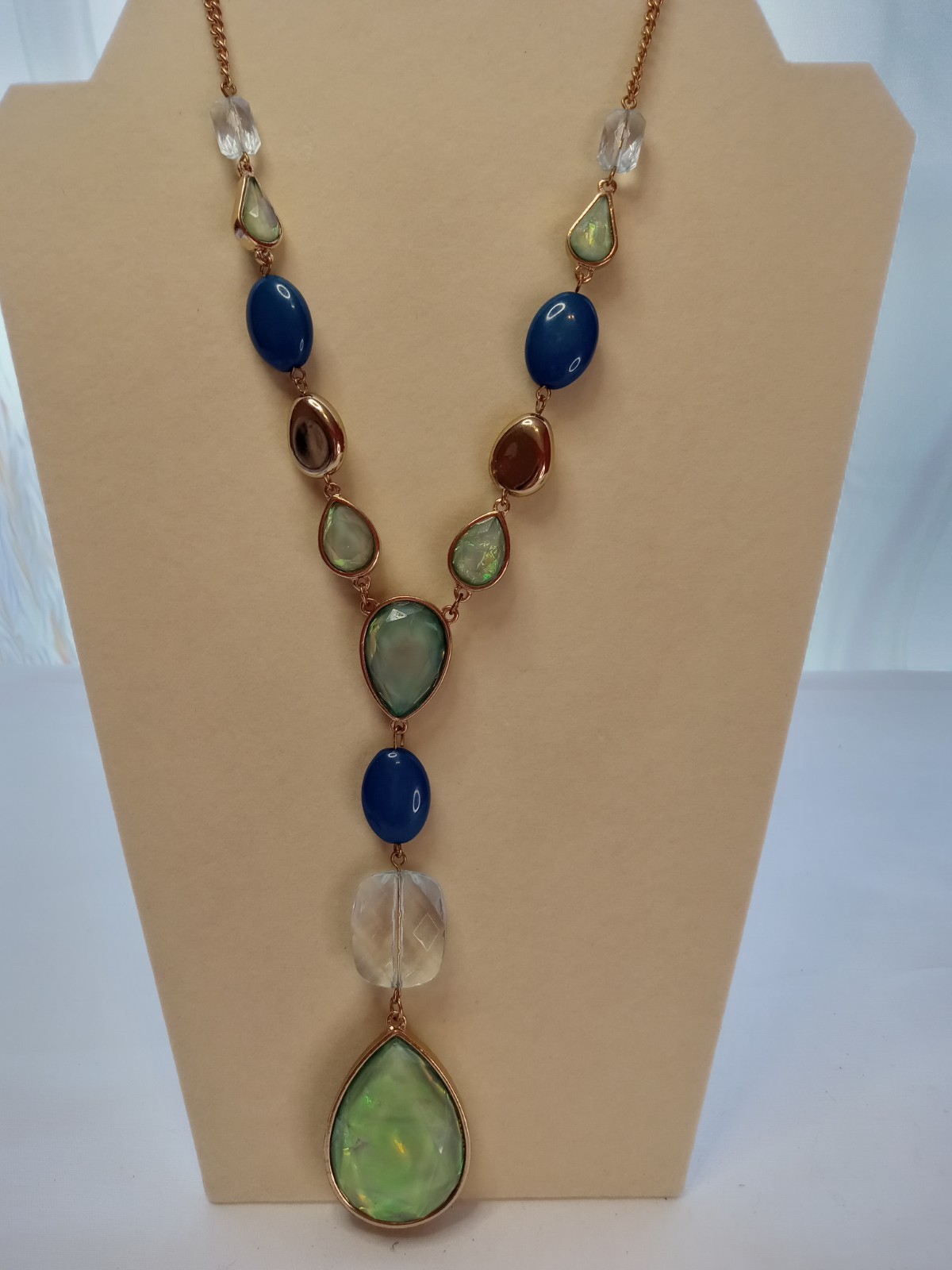 Vintage Gold Tone Blue green Faux Lucite 1,87 oz
