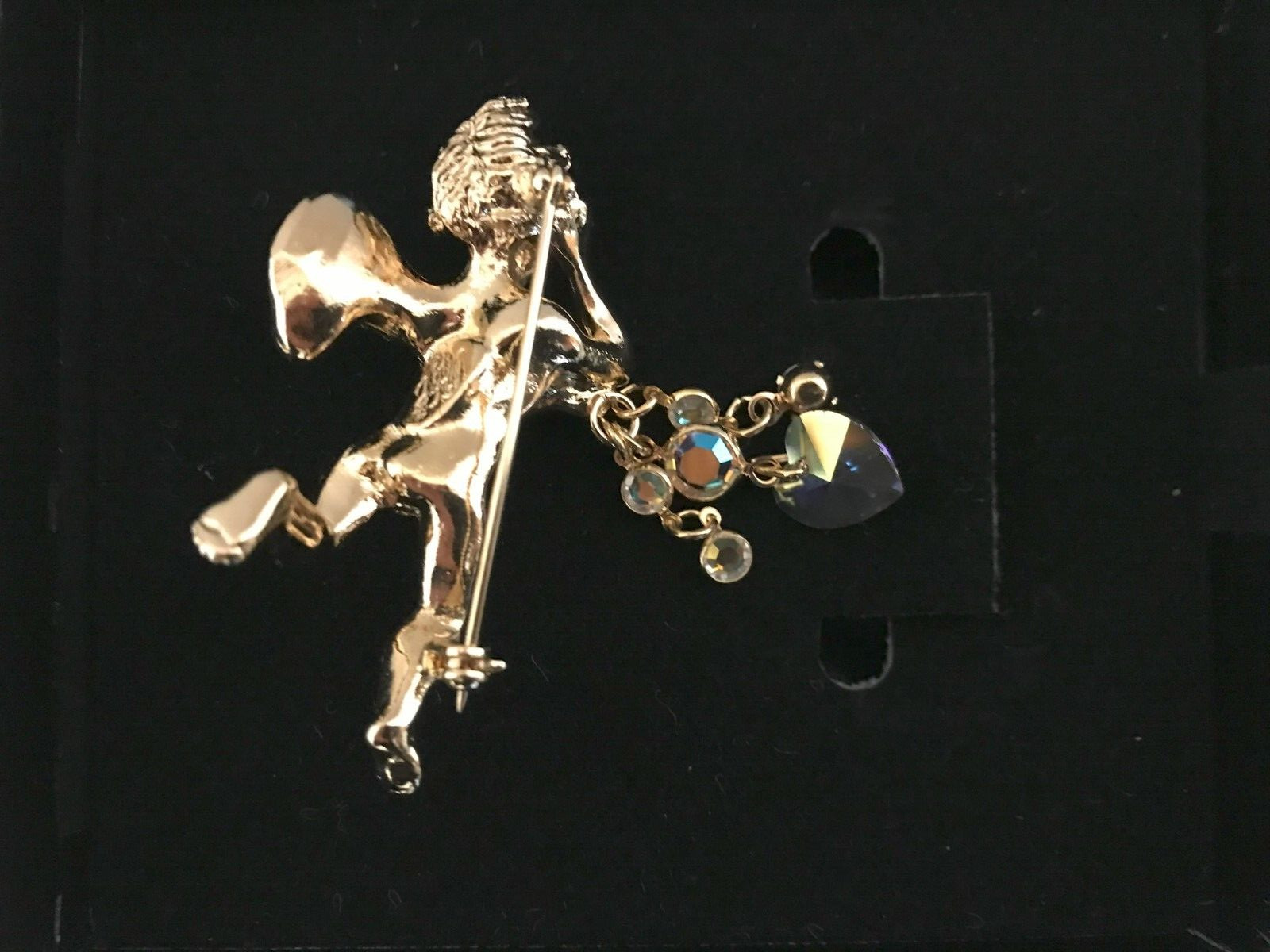 Kirks Folly Brooch Heart Valentines Guardian Angel Cherub Dangle Vintage