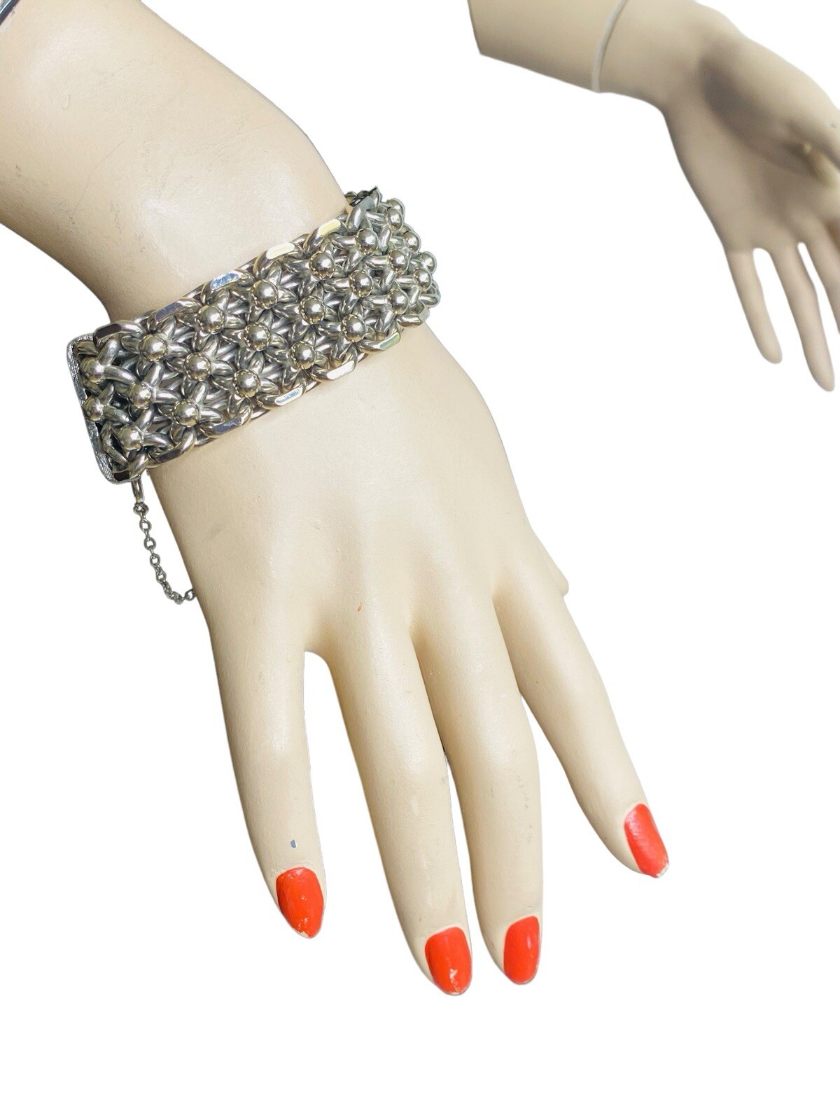Vintage Cathé Cathe Chunky Silver Tone Heavy Brutalist Ball & Chain Bracelet