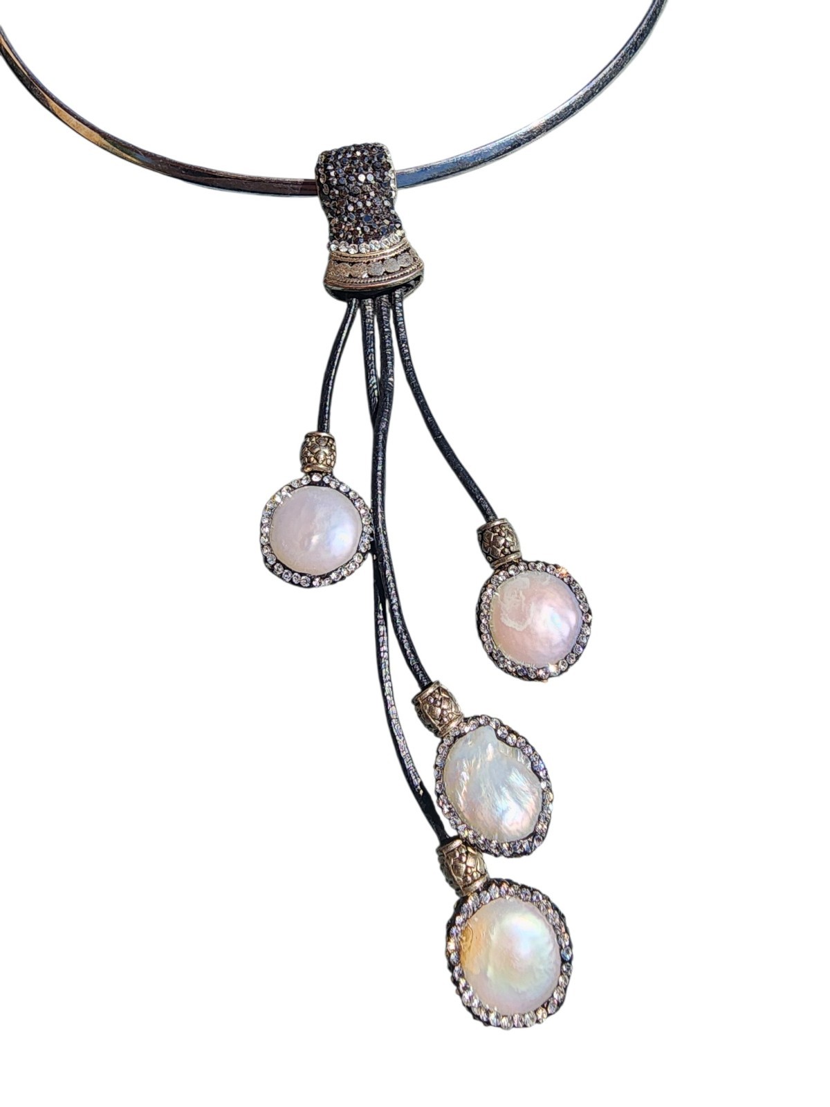 Coin Pearl Marcasite Silver Tone Necklace Choker Designer