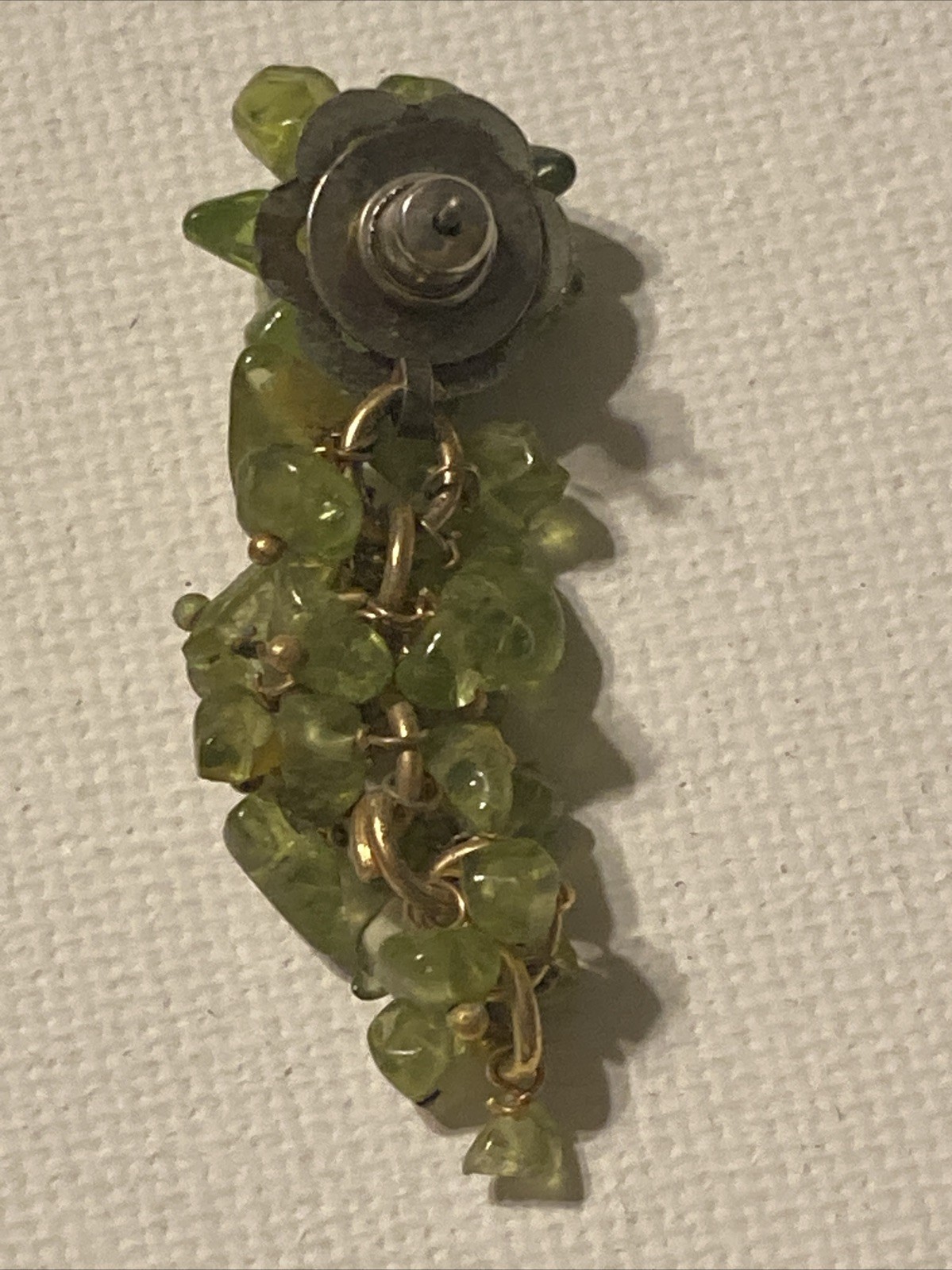 Vintage Drop Earrings Green Chip Beads Either Glass Or Gemstone (not sure)