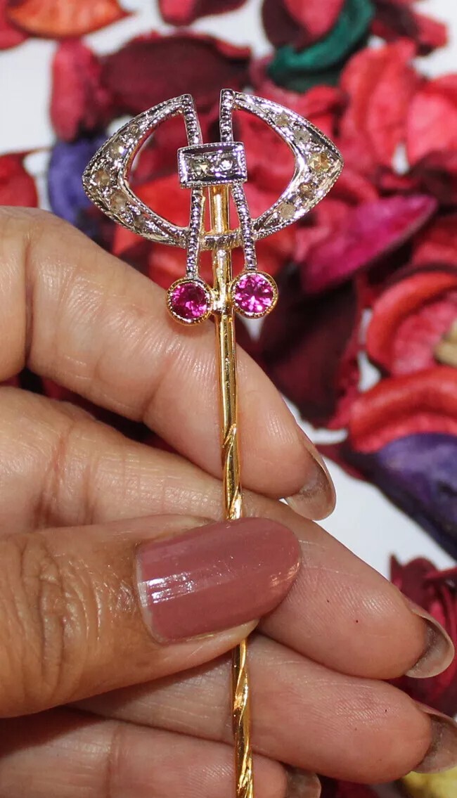 0.60ct Rose Cut Diamond 925 Sterling Silver Ruby Wedding Anniversary Stick Pin