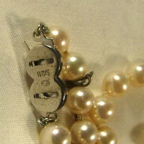 Vintage Cultured Saltwater Pearl Necklace Solid 835 Silver Clasp W. Original Box