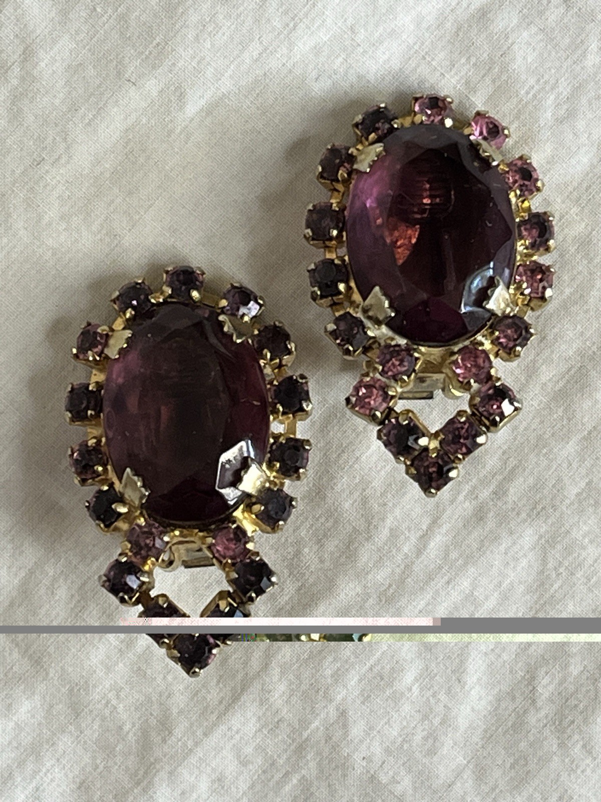 Vintage Purple Rhinestone Necklace and Earring Set Choker and Clip Ons