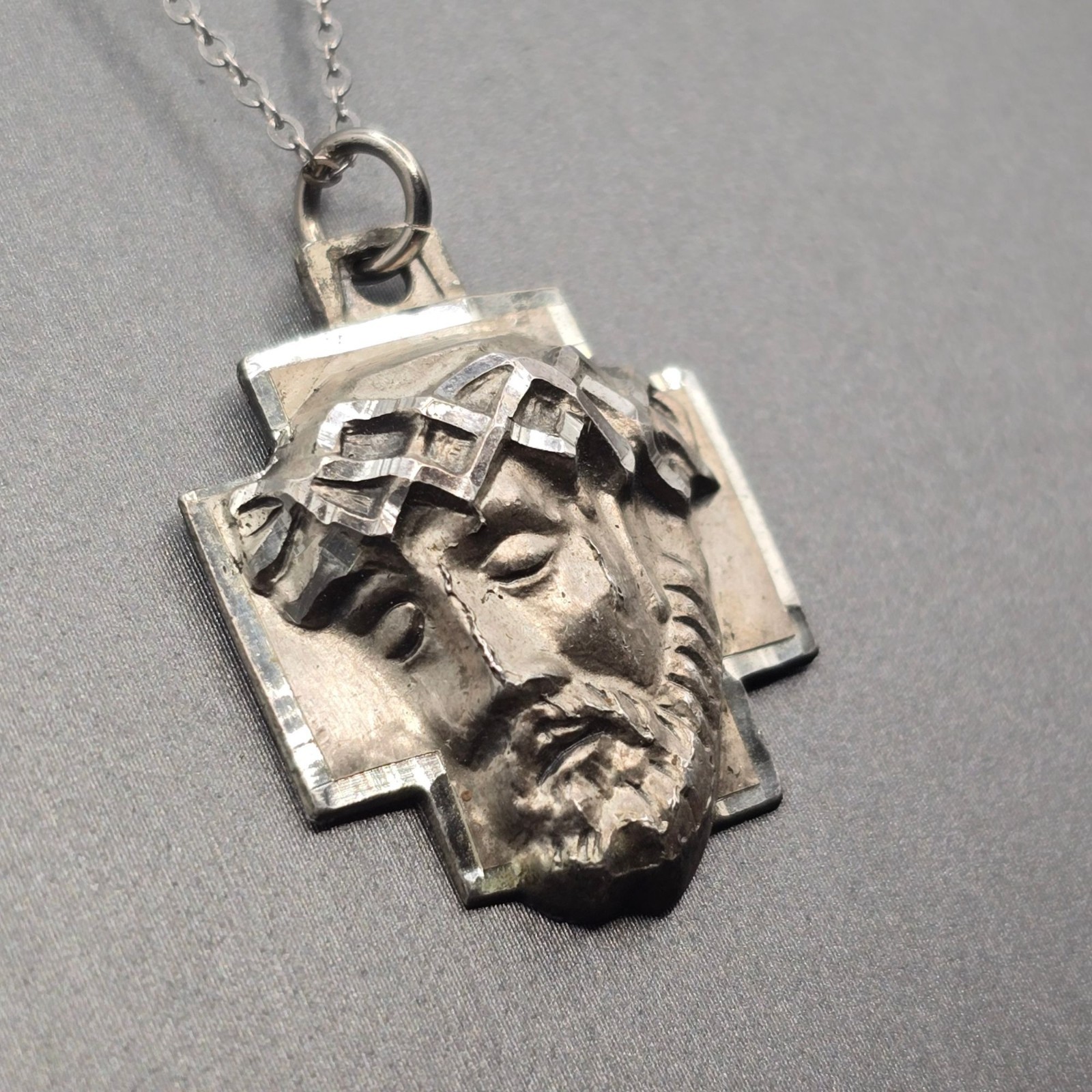 Vintage Chapel Sterling Silver Agony of Christ Pendant Necklace Brutalist 1976