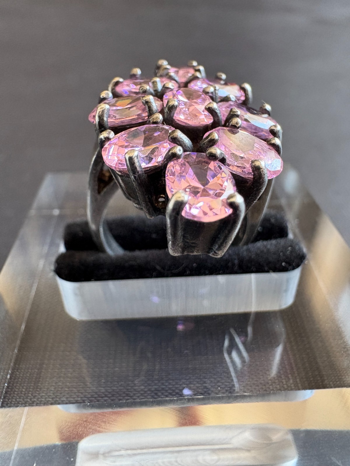 Vintage 925 Sterling Silver Cluster Pink Ice CZ Prong Setting Ring Size 5.5 US