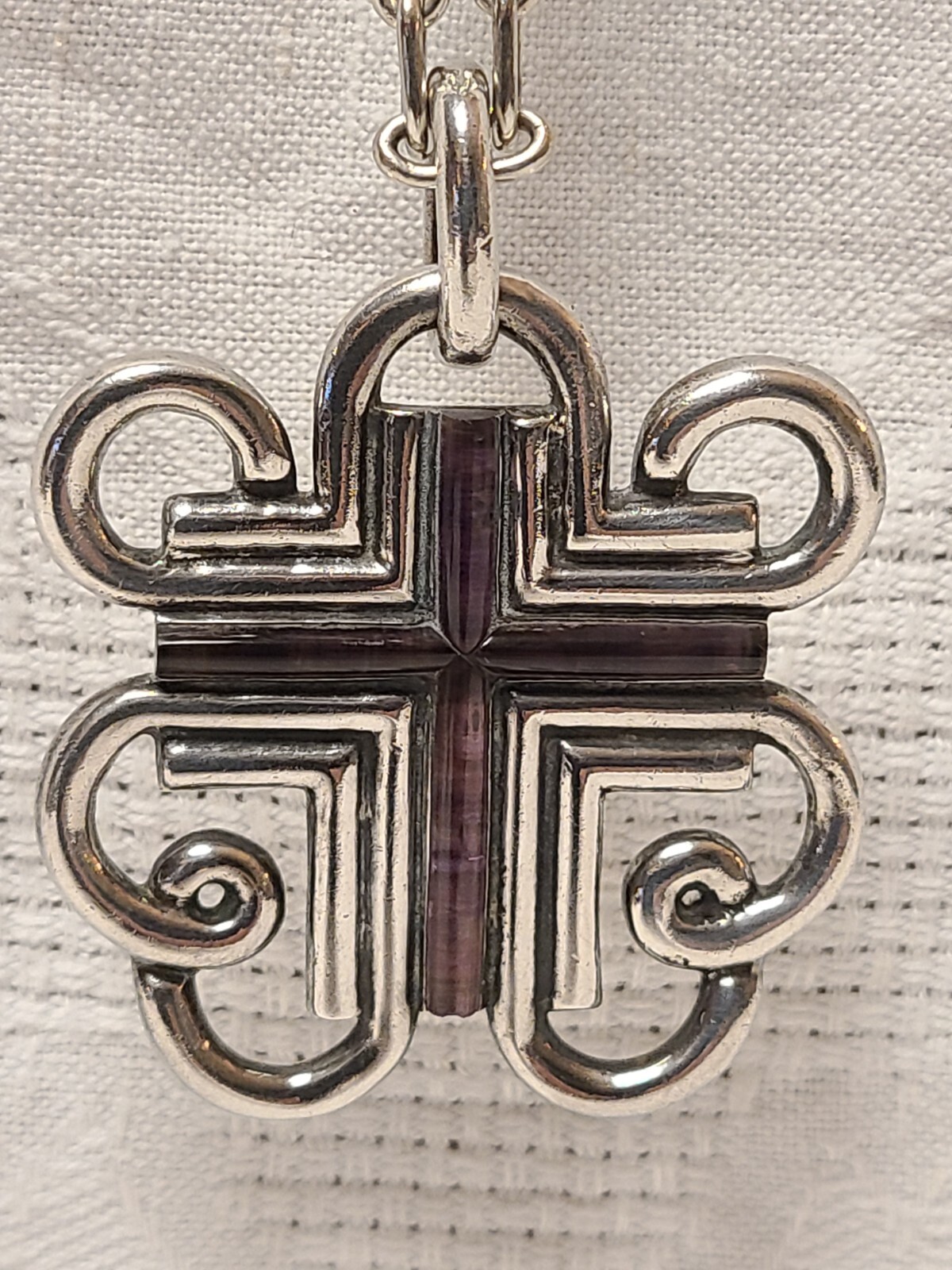 “AMETHYST WIRE CROSS”BY WILLIAM SPRATLING – SILVER PENDANT & NECKLACE -EXCELLENT