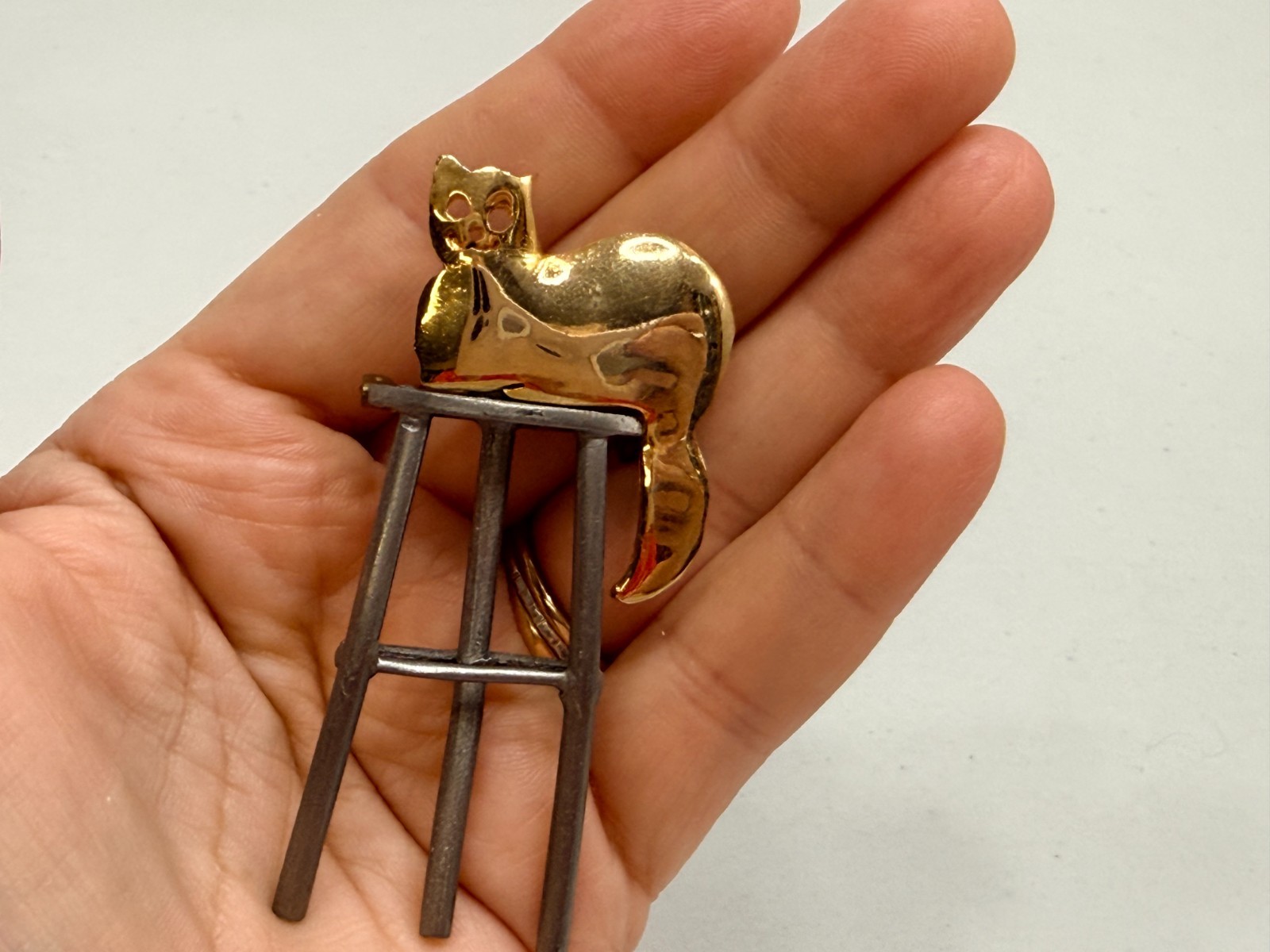 Vintage Brooch Lot Cat Theme Whimsical Gold, Silver Tone One w FlAW, JJs, READ
