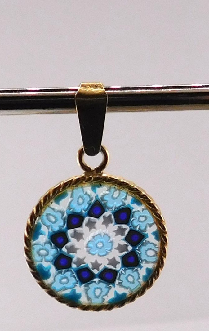 VTG 800 Gold Plated Silver Millefiori Murano Floral Glass 16 mm Braided Edge