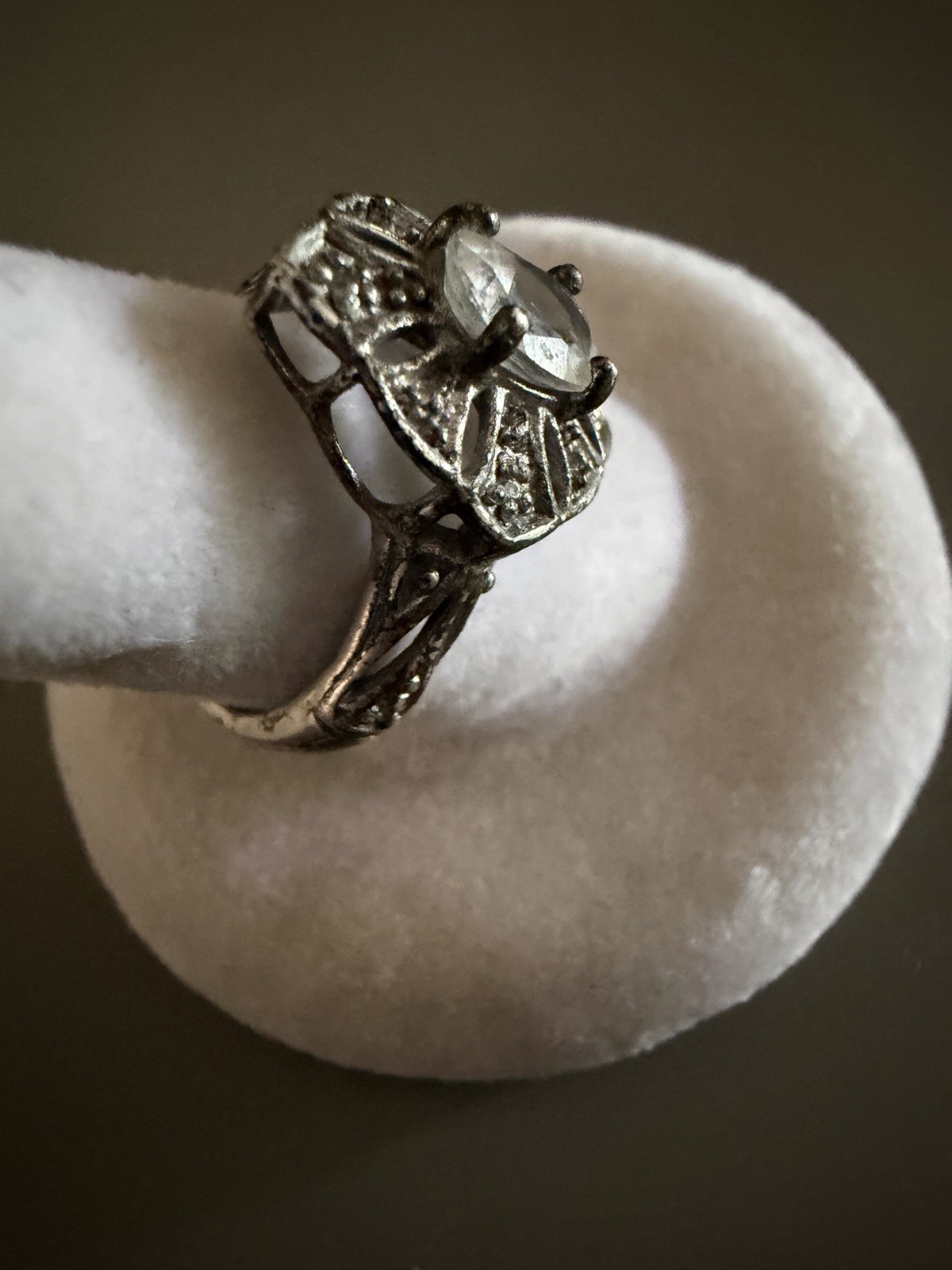 Vintage Style sterling silver clear topaz and CZ ring size 5