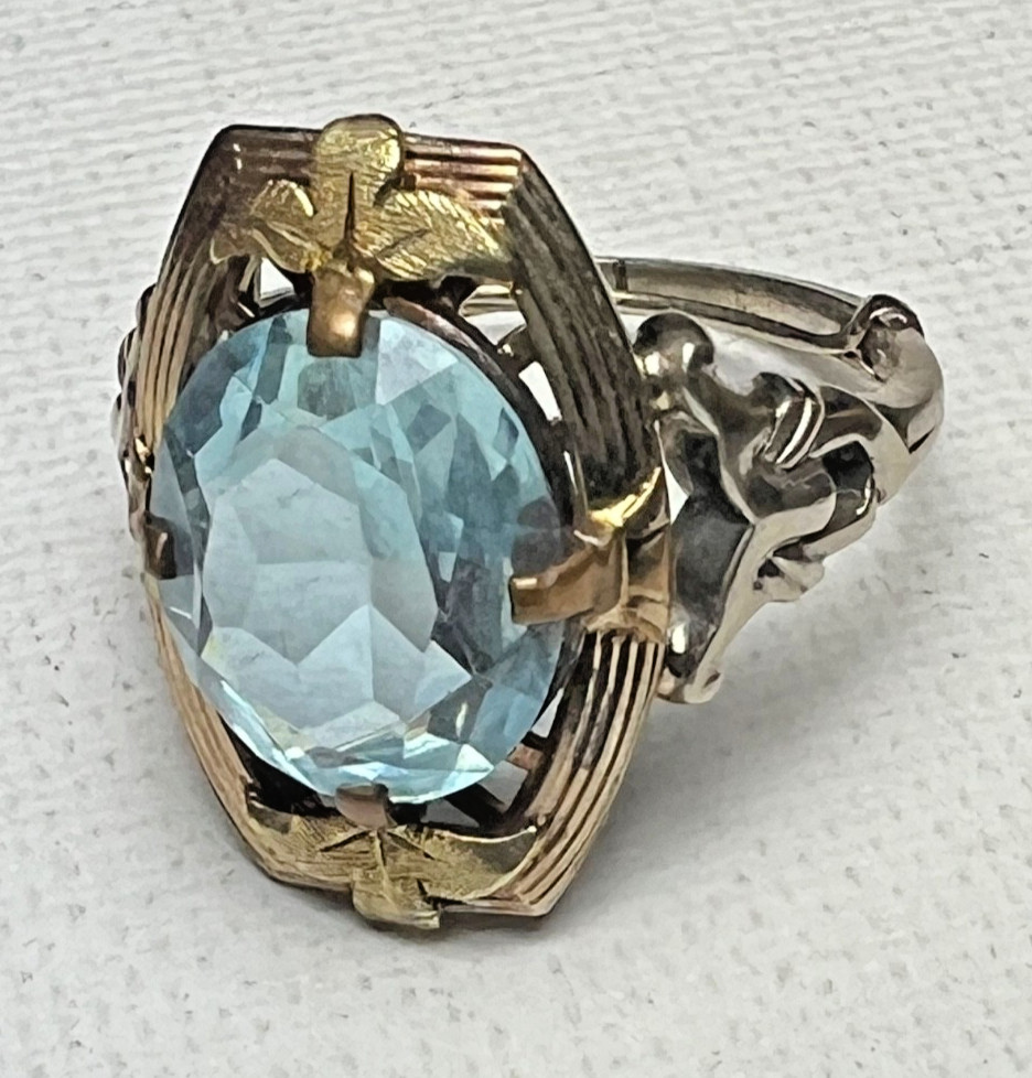 Vintage Sterling Silver & 14K Gold Ring – Large Color-Shift Blue Violet Gemstone