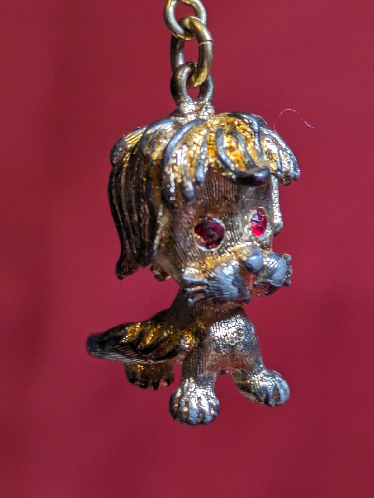 Vintage Gold Toned Lion Pendant Charm Red Rhinestones Eyes – No Chain Included