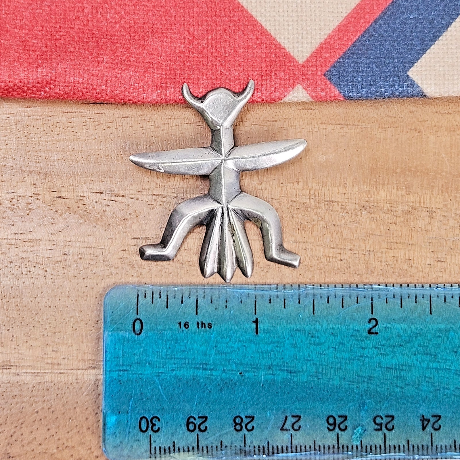 Old Pawn Navajo Cast Sterling Silver Horned Man Bird Figural Brooch Pin, c.1950s