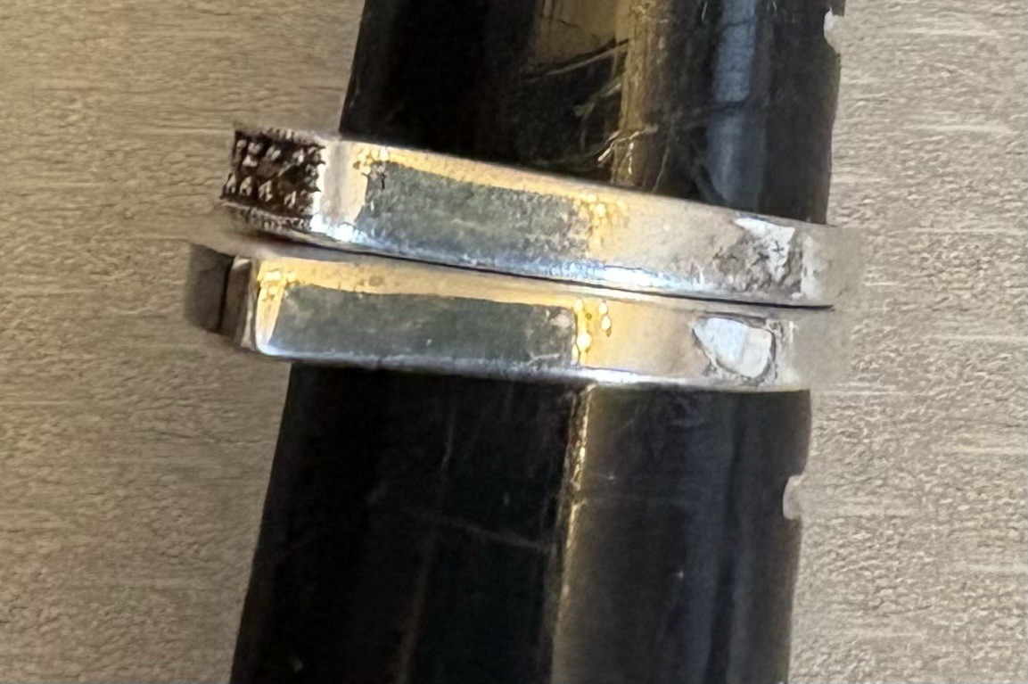 Pair Stackable Sterling Silver Band Rings Flat Top Marcasite Black Enamel size 8