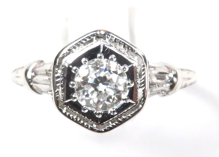 Antique Art Deco 1920’s Diamond Engagement Ring 18KW Size 6 UK-L1/2 EGL USA